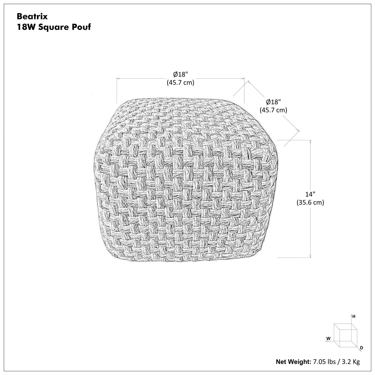 SIMPLIHOME Beatrix 18" Wide Square Pouf in Blue/Beige PET Polyester