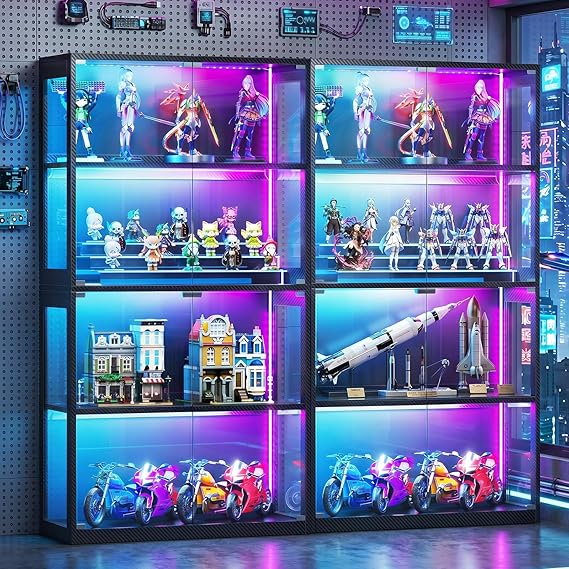 4-Tier Glass Display Cabinet with RGB Lights