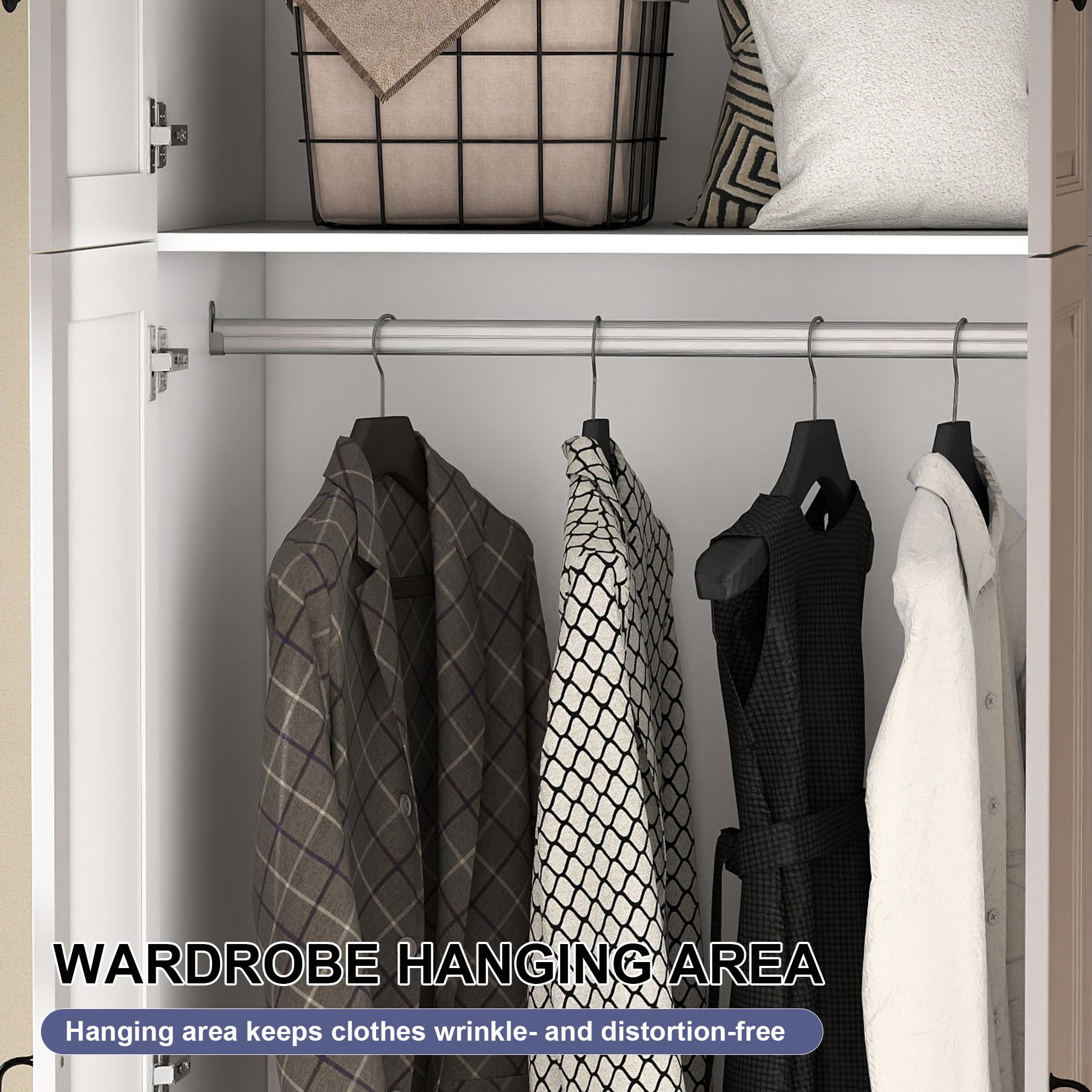 Tall Armoire Wardrobe Closet with 4 Drawers & Top Cabinet