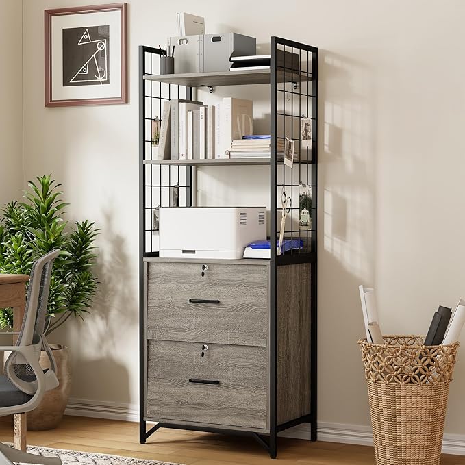 File Cabinet with Locking Drawers, Printer Stand & Open Shelves