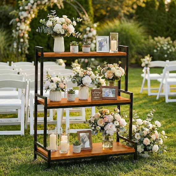 3-Tier Rolling Wood Plant Stand