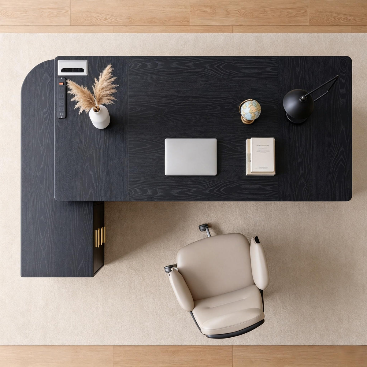Black L-Shaped Executive Desk
