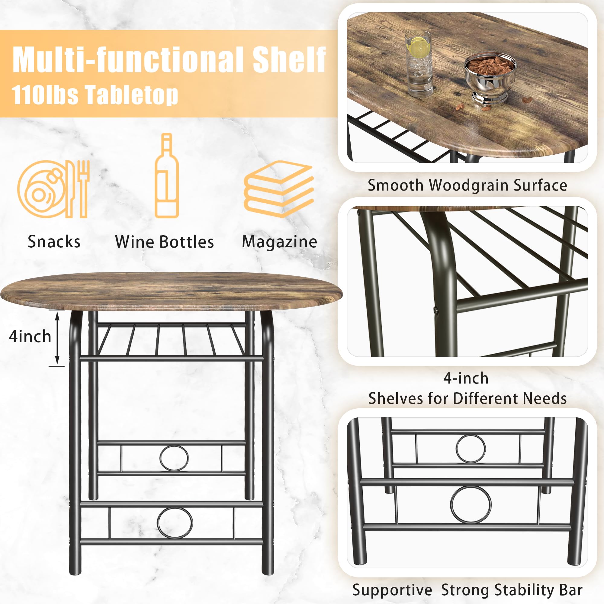 3-Piece Kitchen Table & Chair Set with Wine Rack