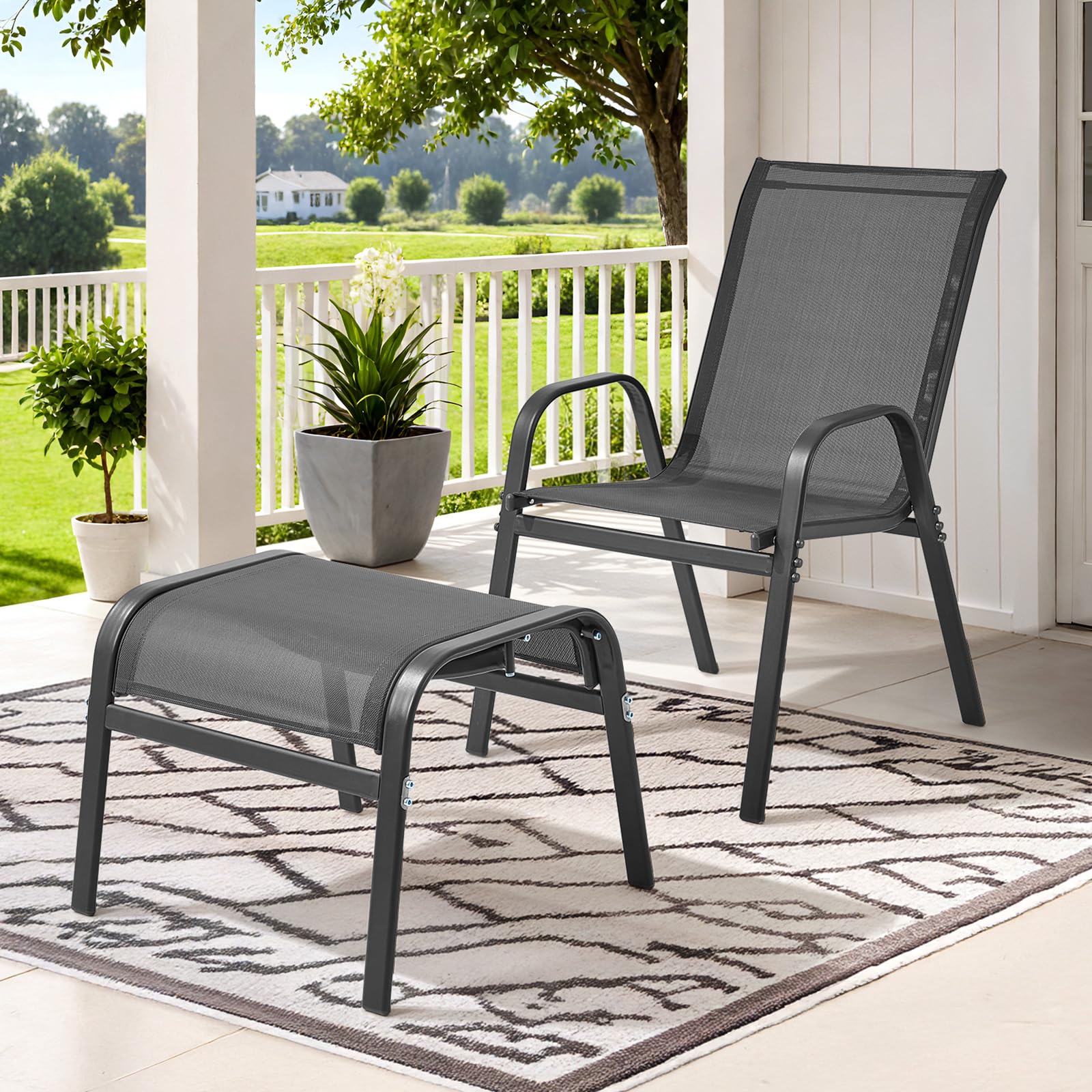 Outdoor Ottoman Set of 2 – Stackable Patio Foot Stool