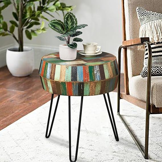 Reclaimed Wood Drum Side Table