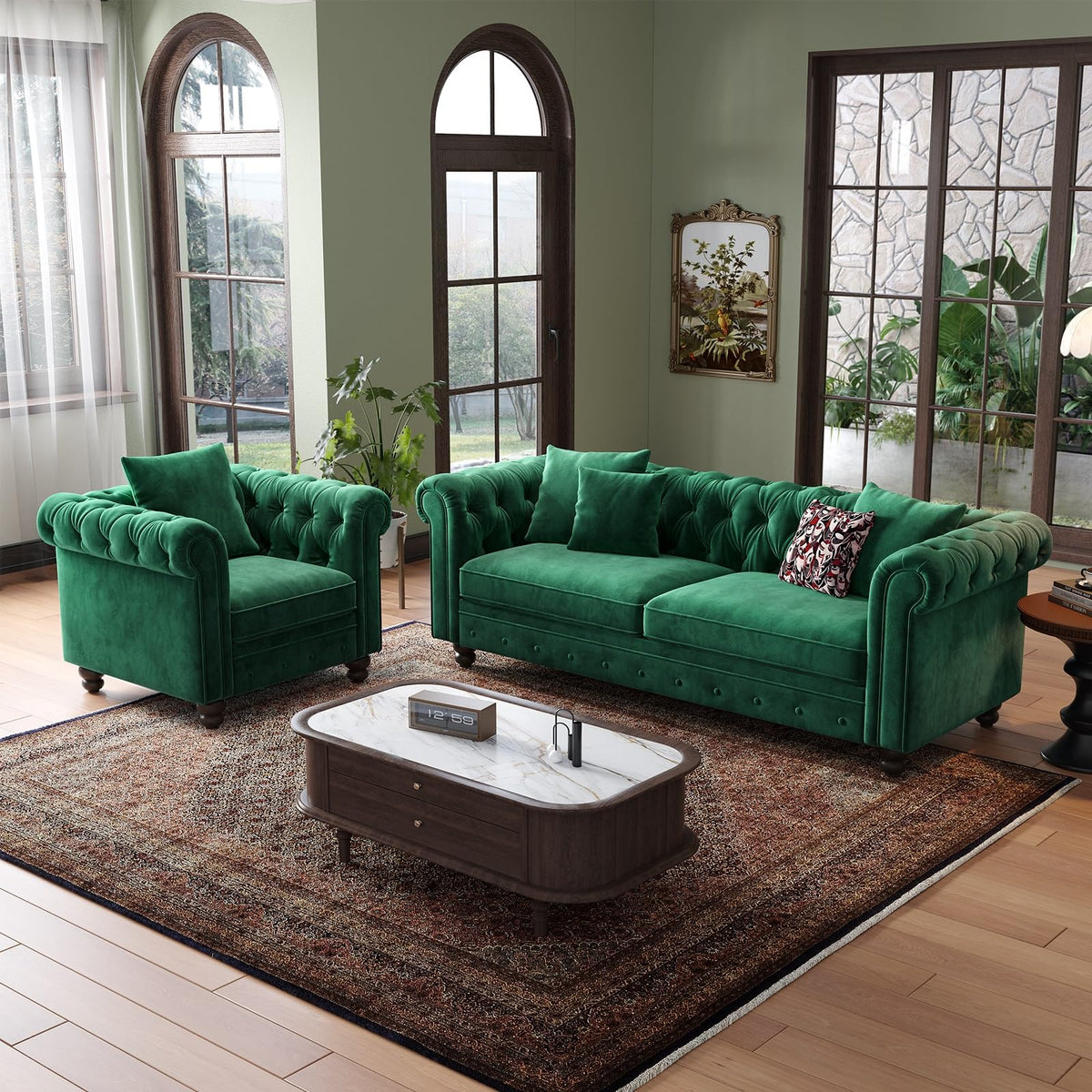 Green Velvet Chesterfield Sofa