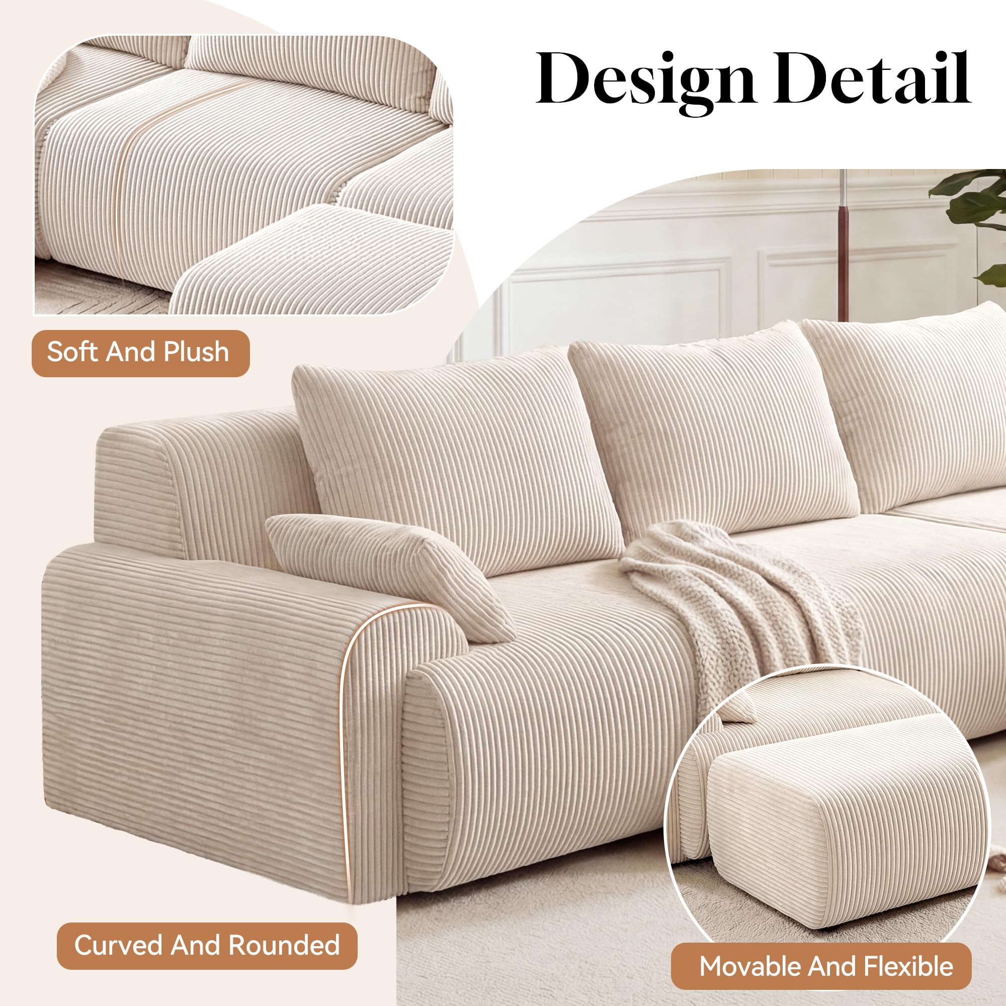 118" Modular Cloud Sectional Sofa with Ottoman