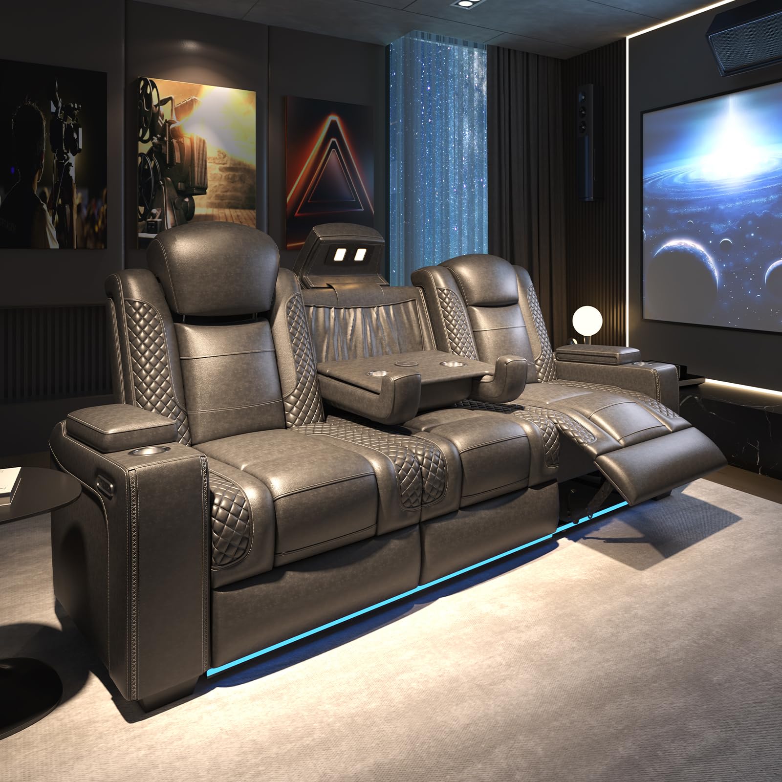 3-Seat Power Recliner Sofa with Wireless Charging & Tray Table