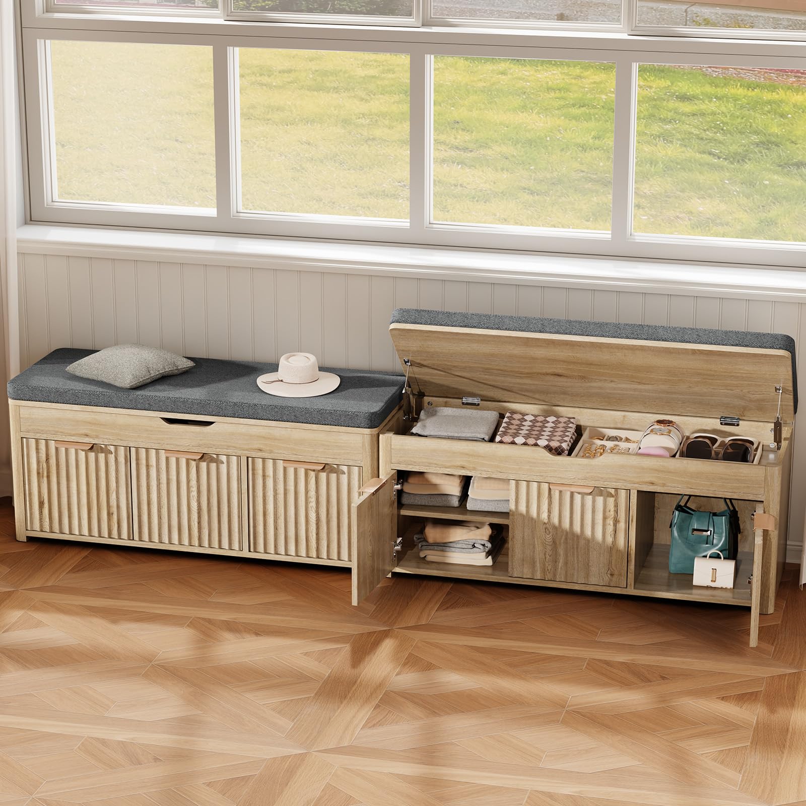 Lift-Top Shoe Storage Bench with Cushioned Seat