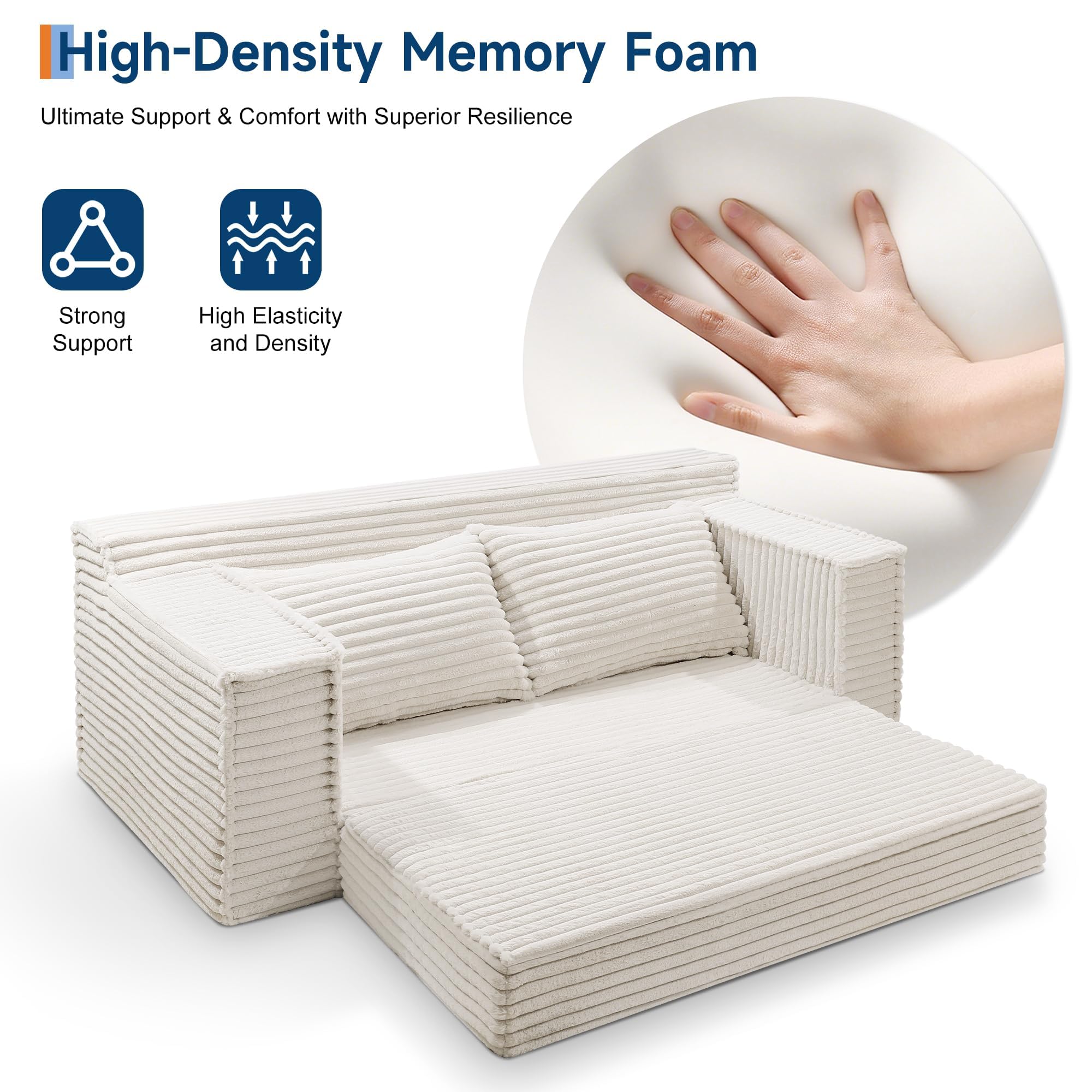 IDEALHOUSE 75 Inch Convertible Sofa Bed, Boneless Sleeper Sofa, 2 in 1 Folding Couch Bed with 2 Pillows, Pull Out Couch Bed, Loveseat Sofa for Living Room Bedroom, No Assembly, Beige