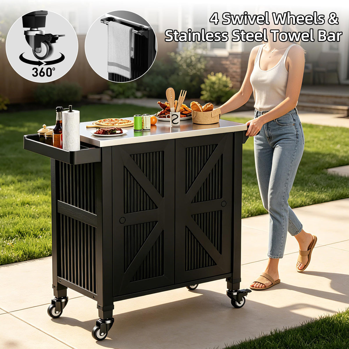 Outdoor Rolling BBQ Prep Cart
