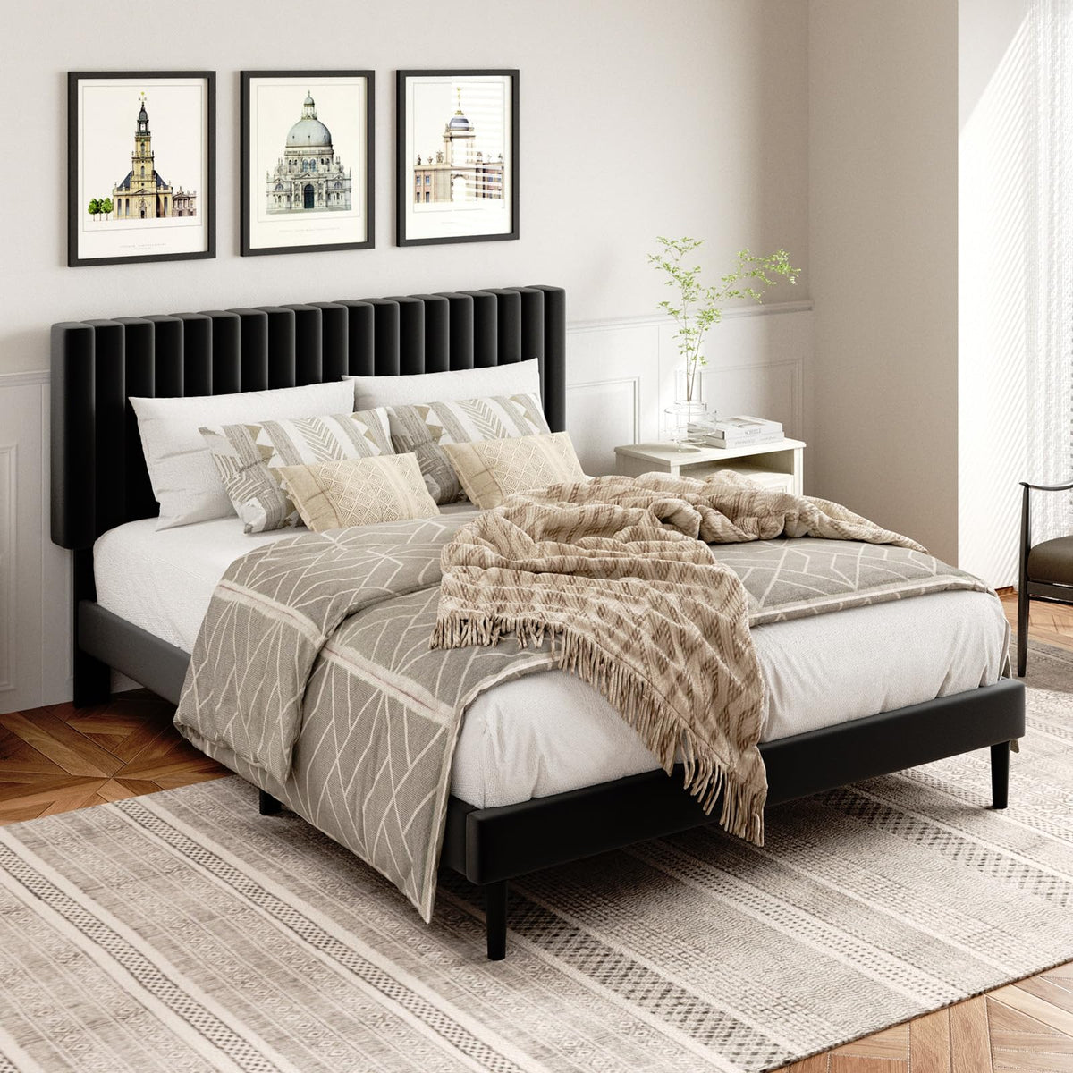 Queen Velvet Platform Bed Frame
