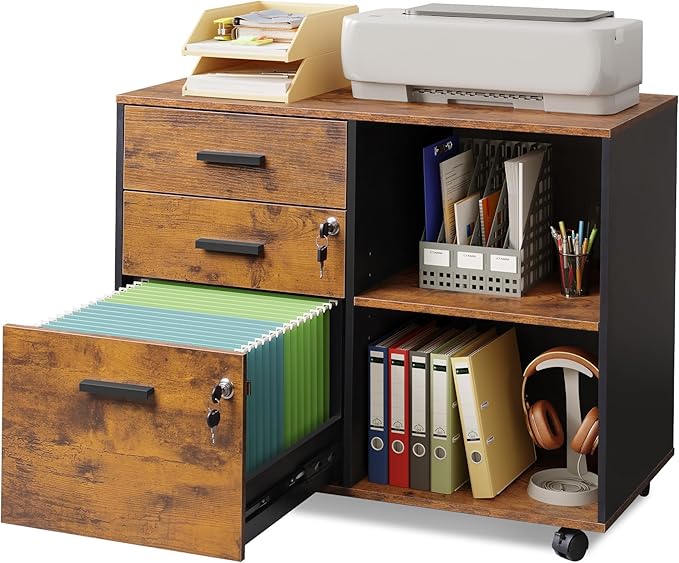 3-Drawer Mobile File Cabinet with Lock
