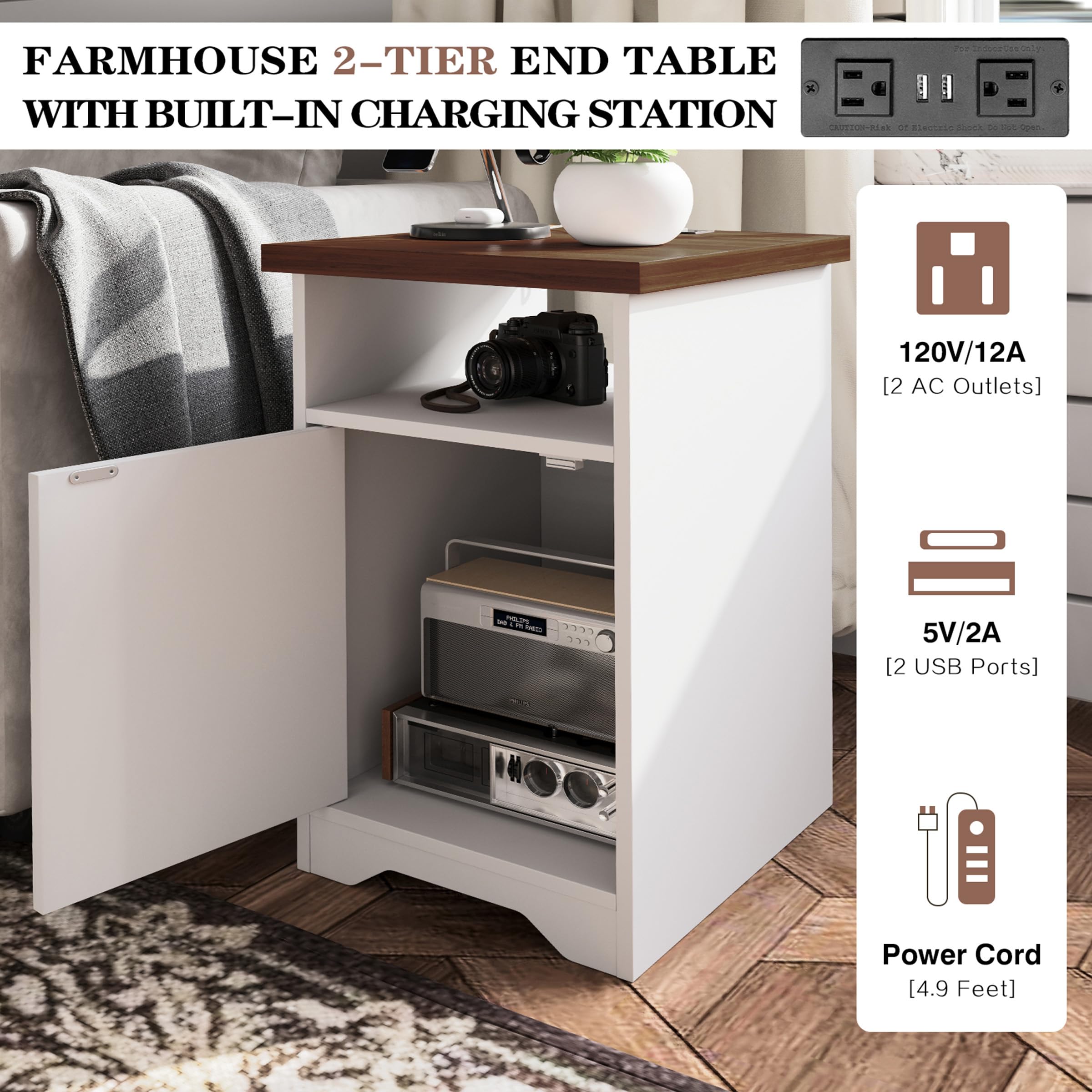 Farmhouse Coffee & End Table Set of 3 with Charging Station