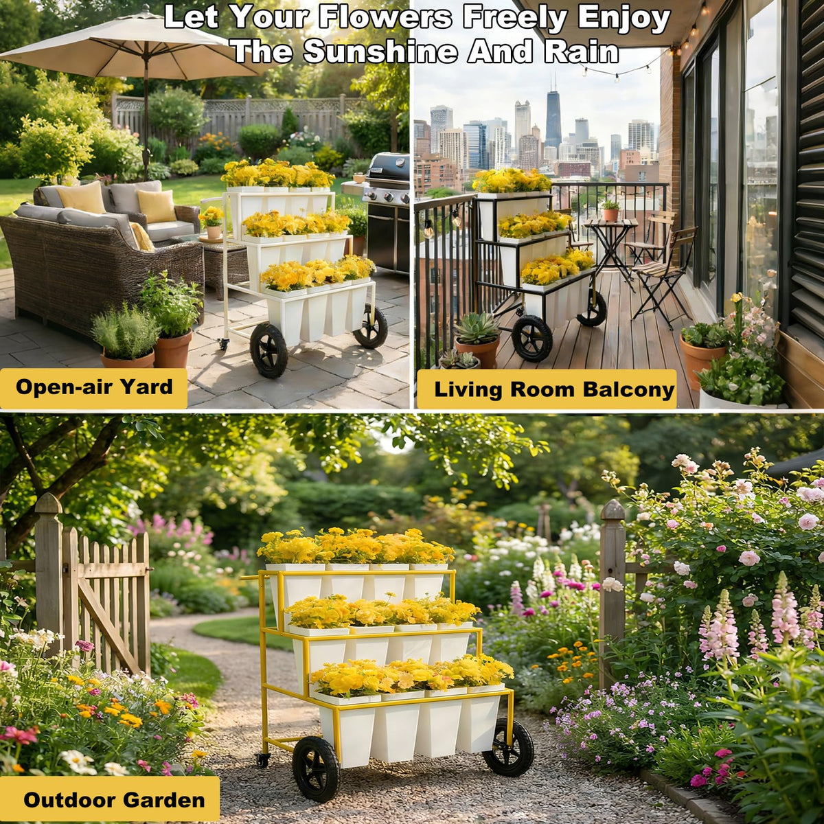 VITNSVILE Gold Mobile Metal Plant Stand, 360 Rolling Flower Rack