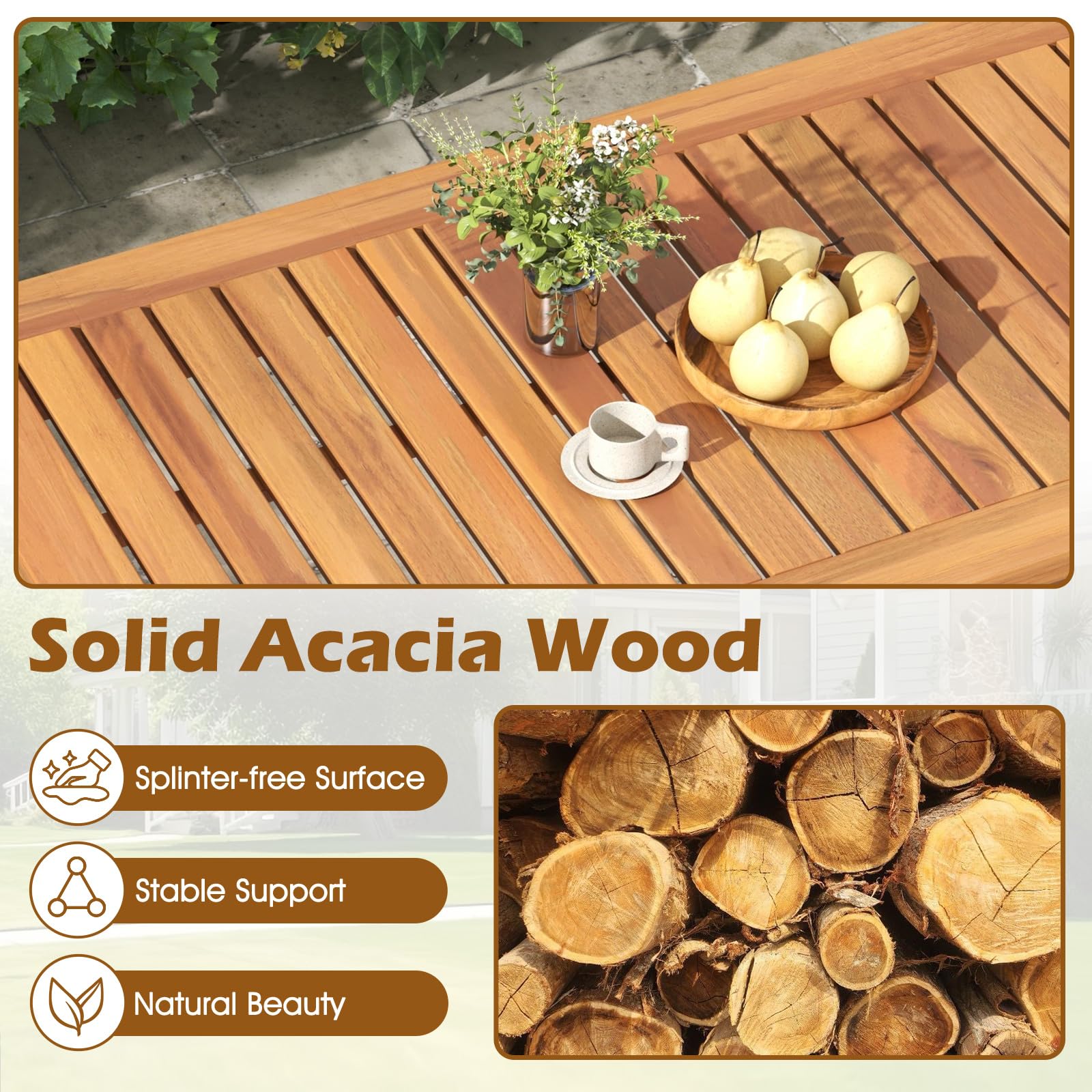 4-Piece Acacia Wood Patio Conversation Set with Cushions