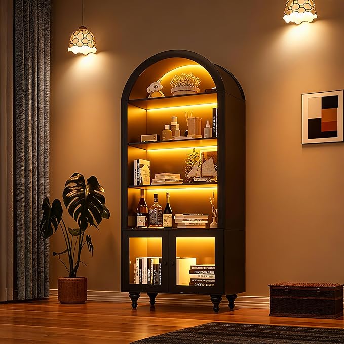 Glass Door Display Cabinet with LED Lights