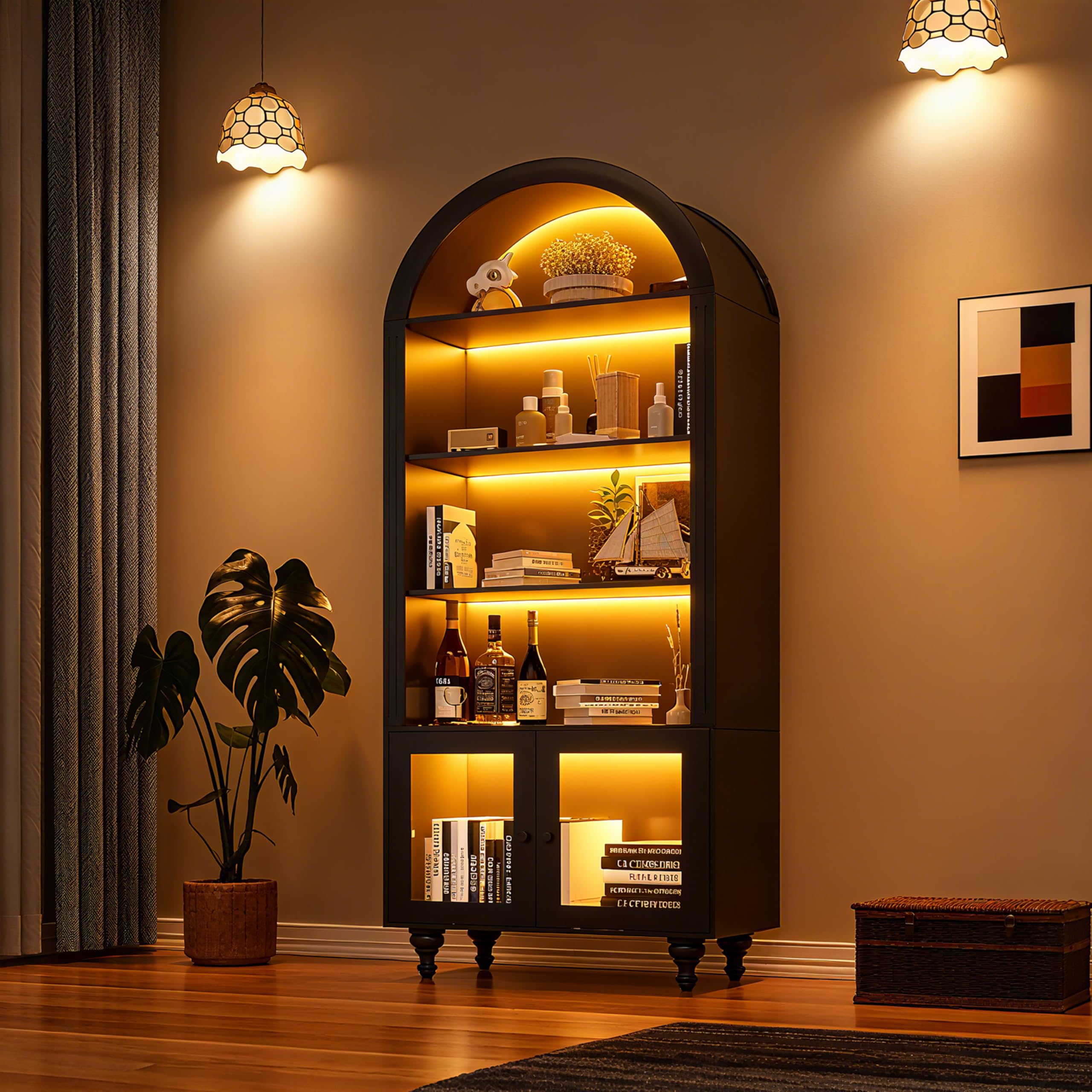 Glass Door Display Cabinet with LED Lights
