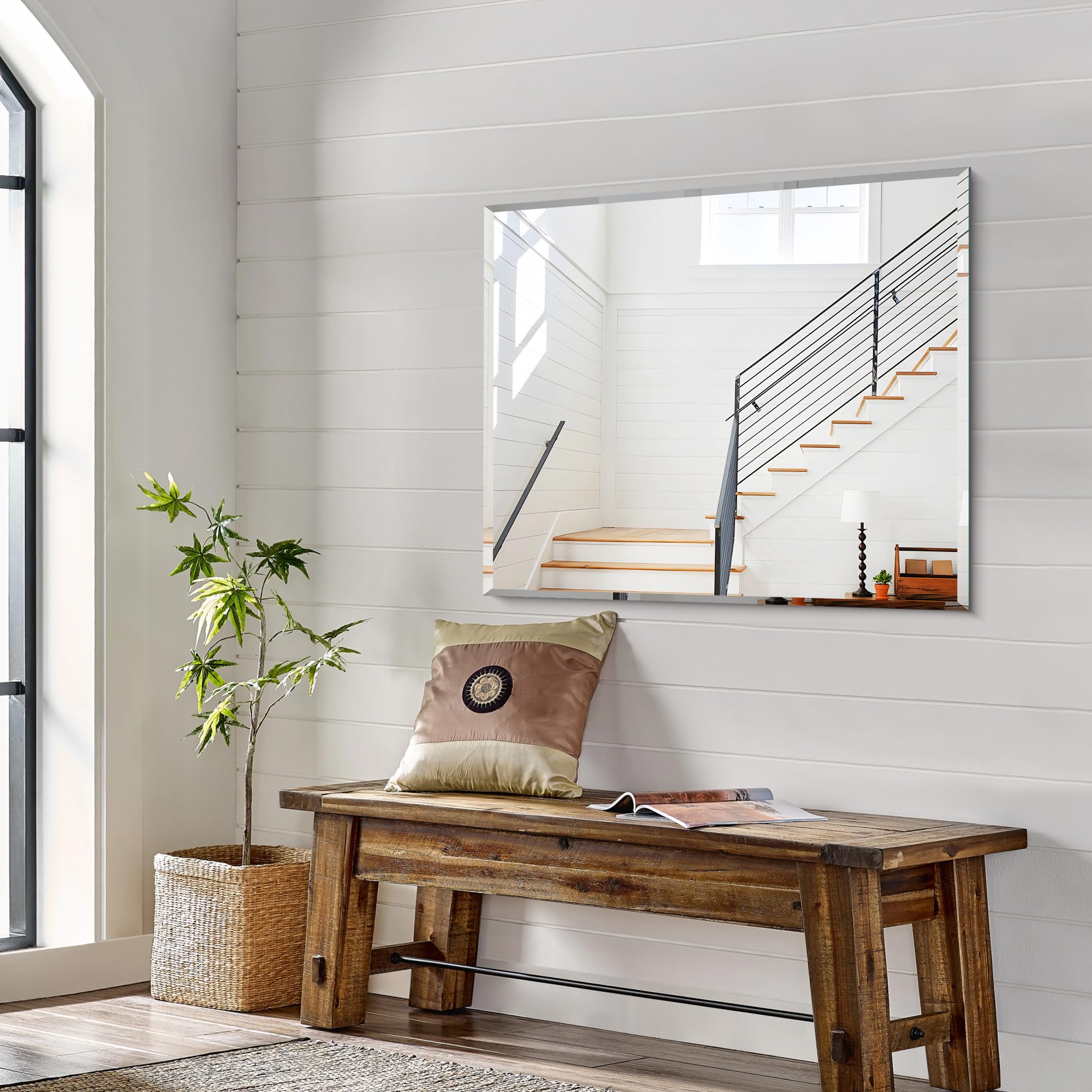 KOCUUY Beveled Mirror, 36x30 Inch Frameless Bathroom Mirror for Over Sink, Upgraded Shatterproof Beveled Unframed Design Mirror for Bathroom, Bedroom, Hang Horizontal/Vertical