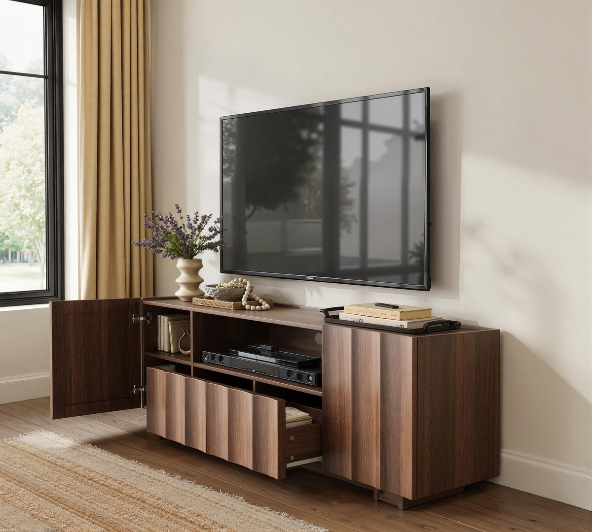 win2win61"MidCenturyModernTVStandwithStorage,WaveDesign,Walnut