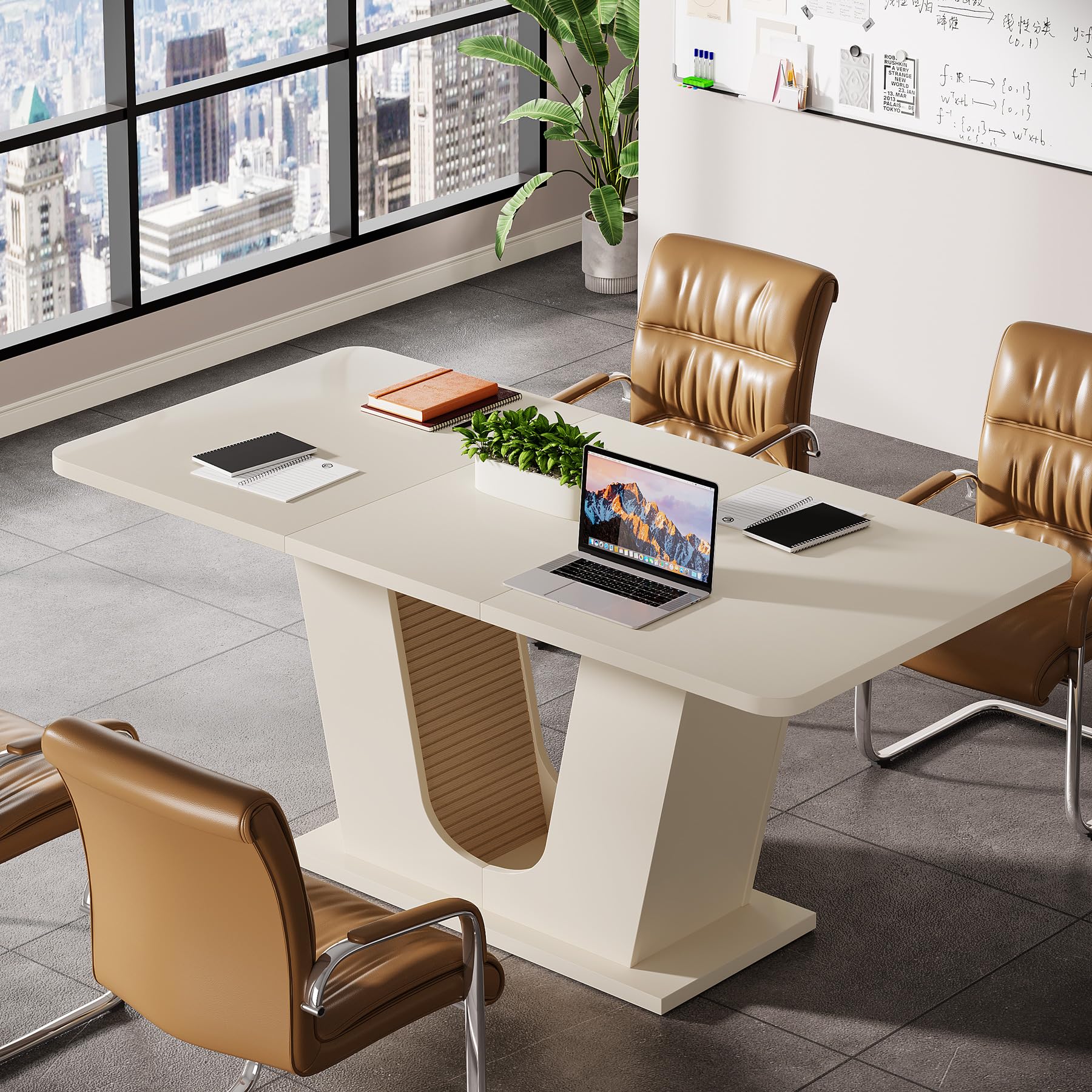 55-Inch Rectangular Conference Table with U-Shaped Base