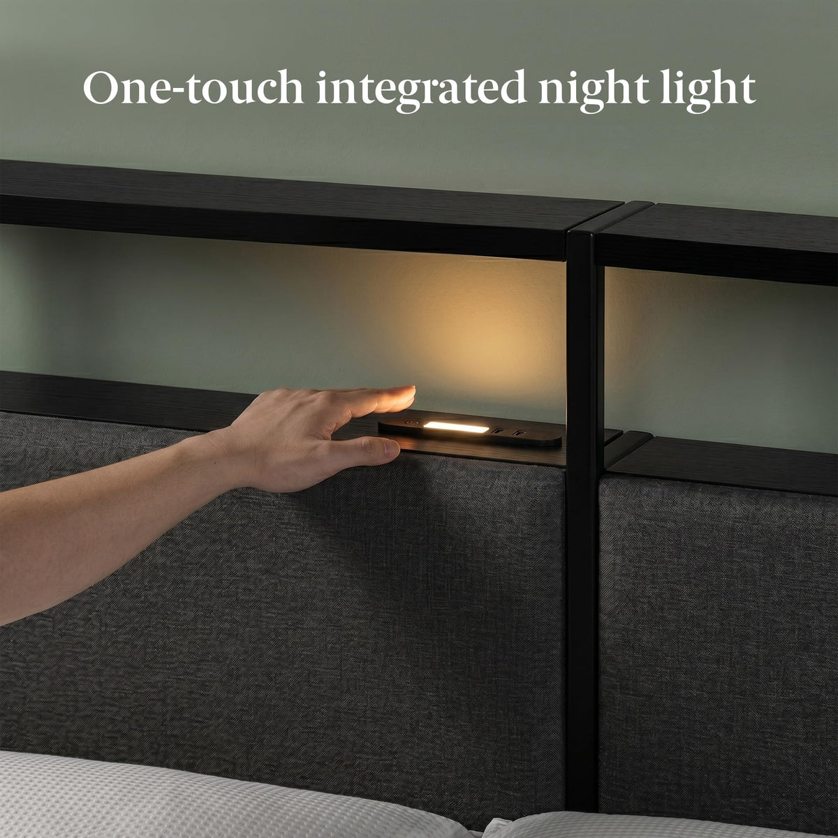 Queen Upholstered Storage Bed with LED Lights