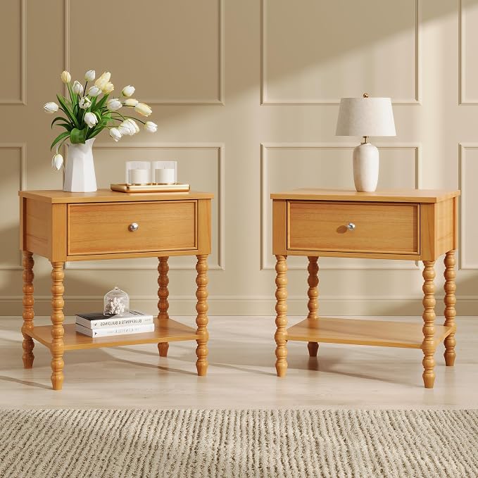 Solid Wood Spindle Nightstands, Set of 2