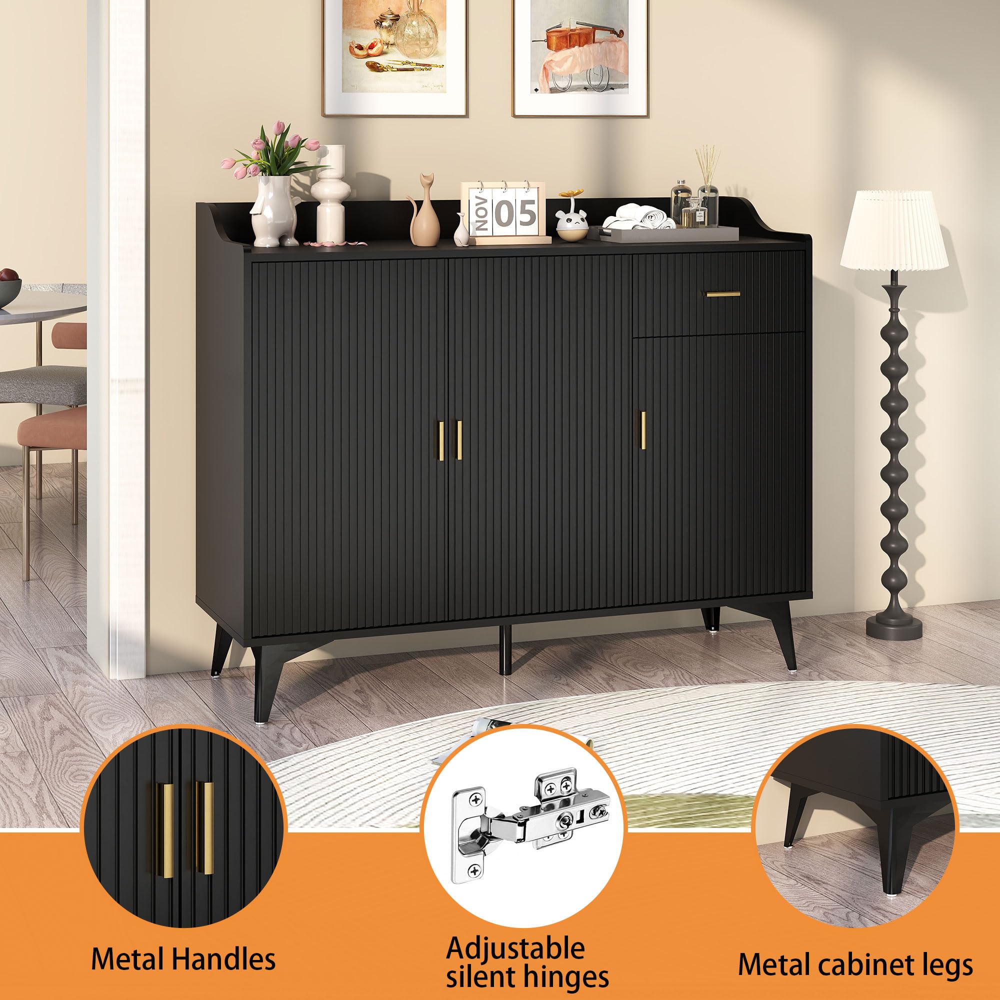 Fluted Sideboard Buffet Cabinet with Storage
