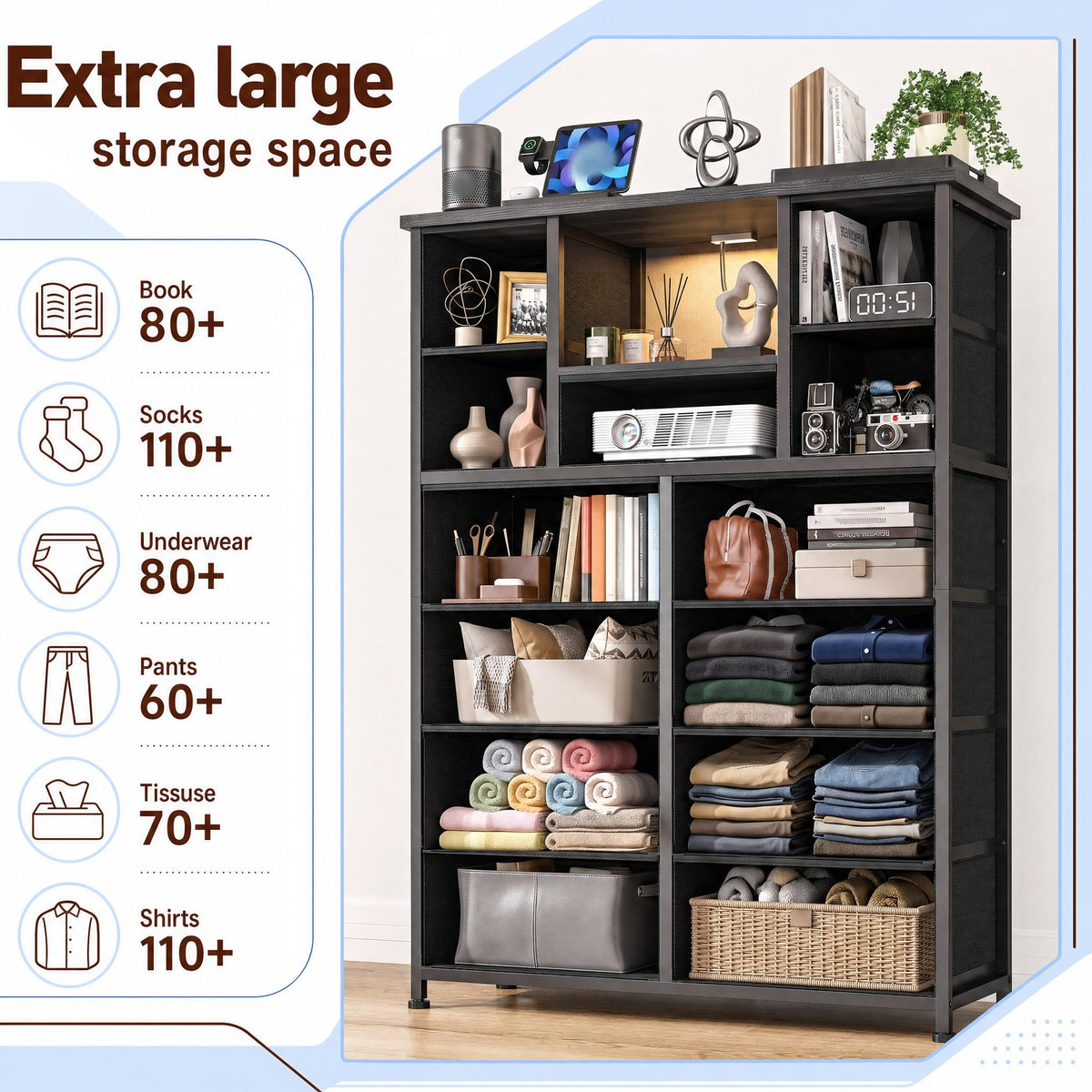 13-Drawer Dresser with LED & Charging Station