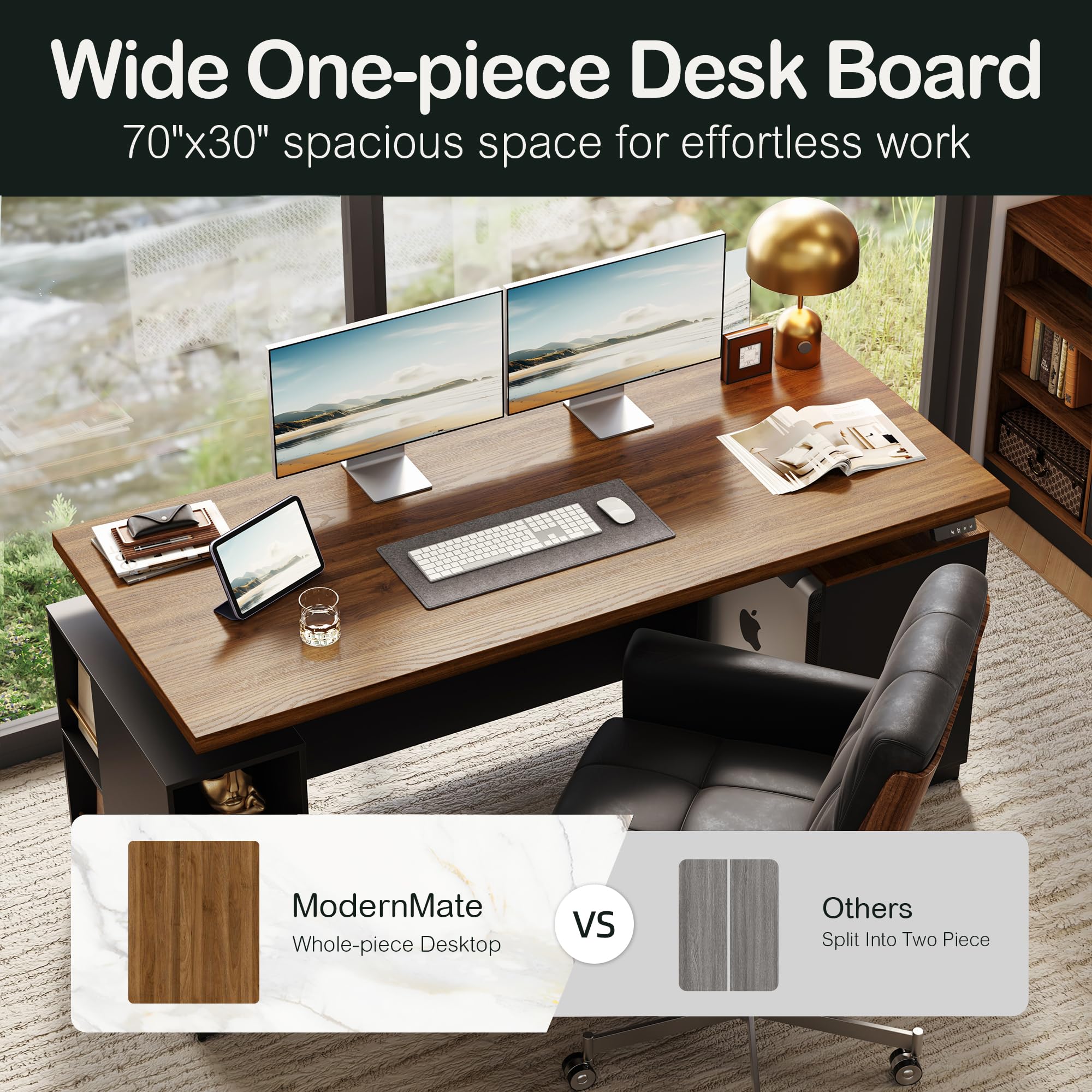 L-Shaped Electric Standing Desk with File Cabinet