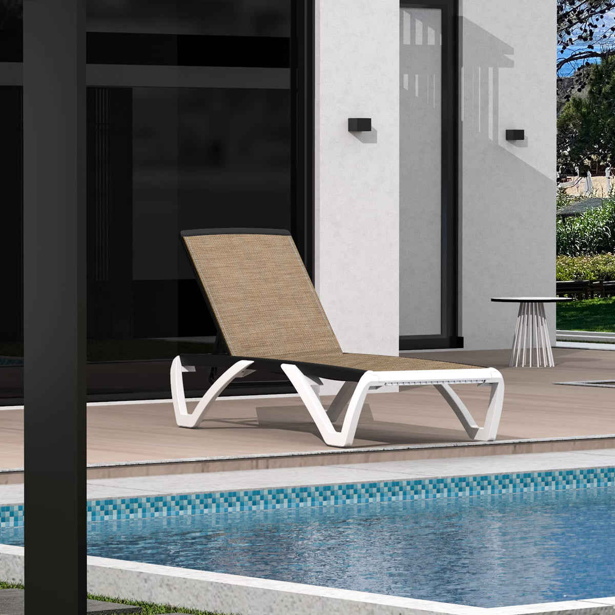 Domi Patio Chaise Lounge Outdoor Aluminum Polypropylene With Adjustable Backrest - for Beach, Yard, Balcony, Poolside Sunbathing (1 Brown Chair)