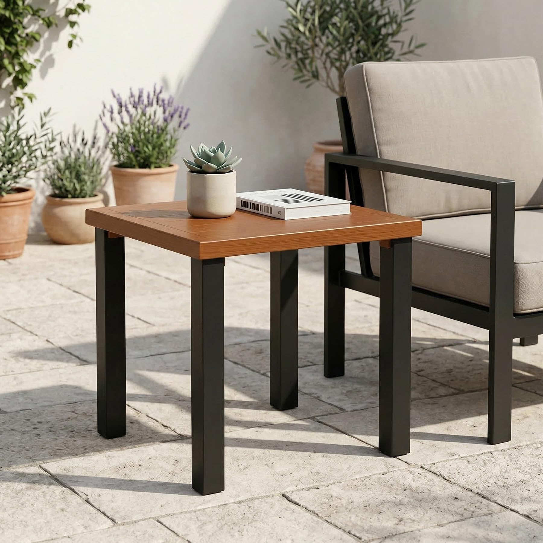 Square Outdoor Side Table with Metal Tabletop