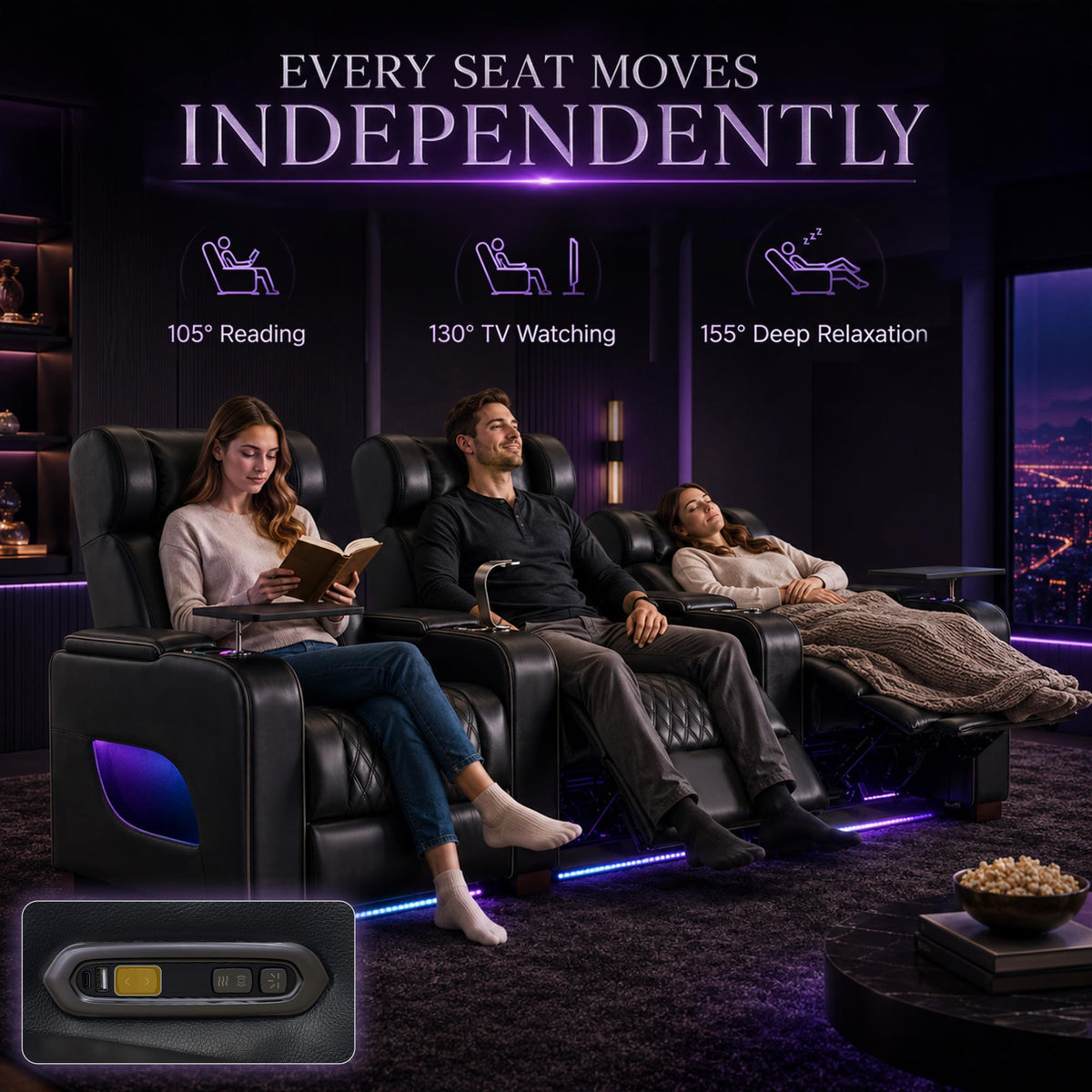 CALIVIA Curved Home Theater Seating with Airbag Massage & Heat