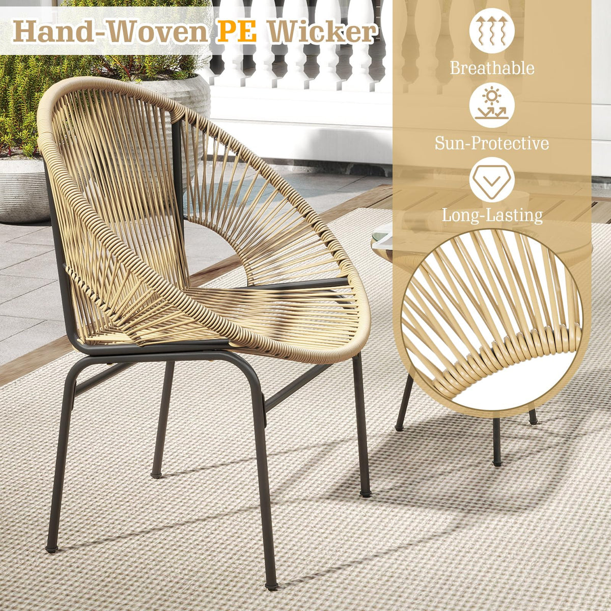 COSTWAY 3-Piece Outdoor Acapulco Chair Set, Wicker Bistro Sets (Brown)