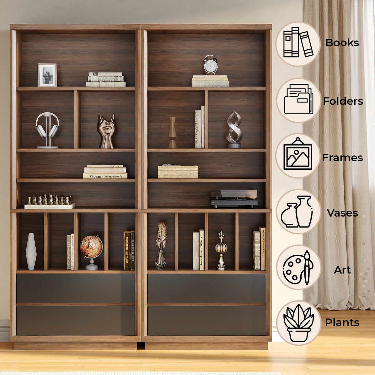 9-Cube Bookcase with Drawers
