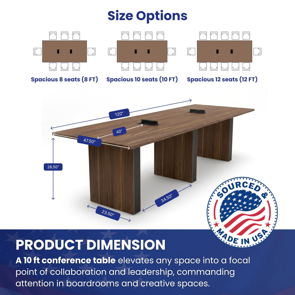Walnut Conference Table with Power Management