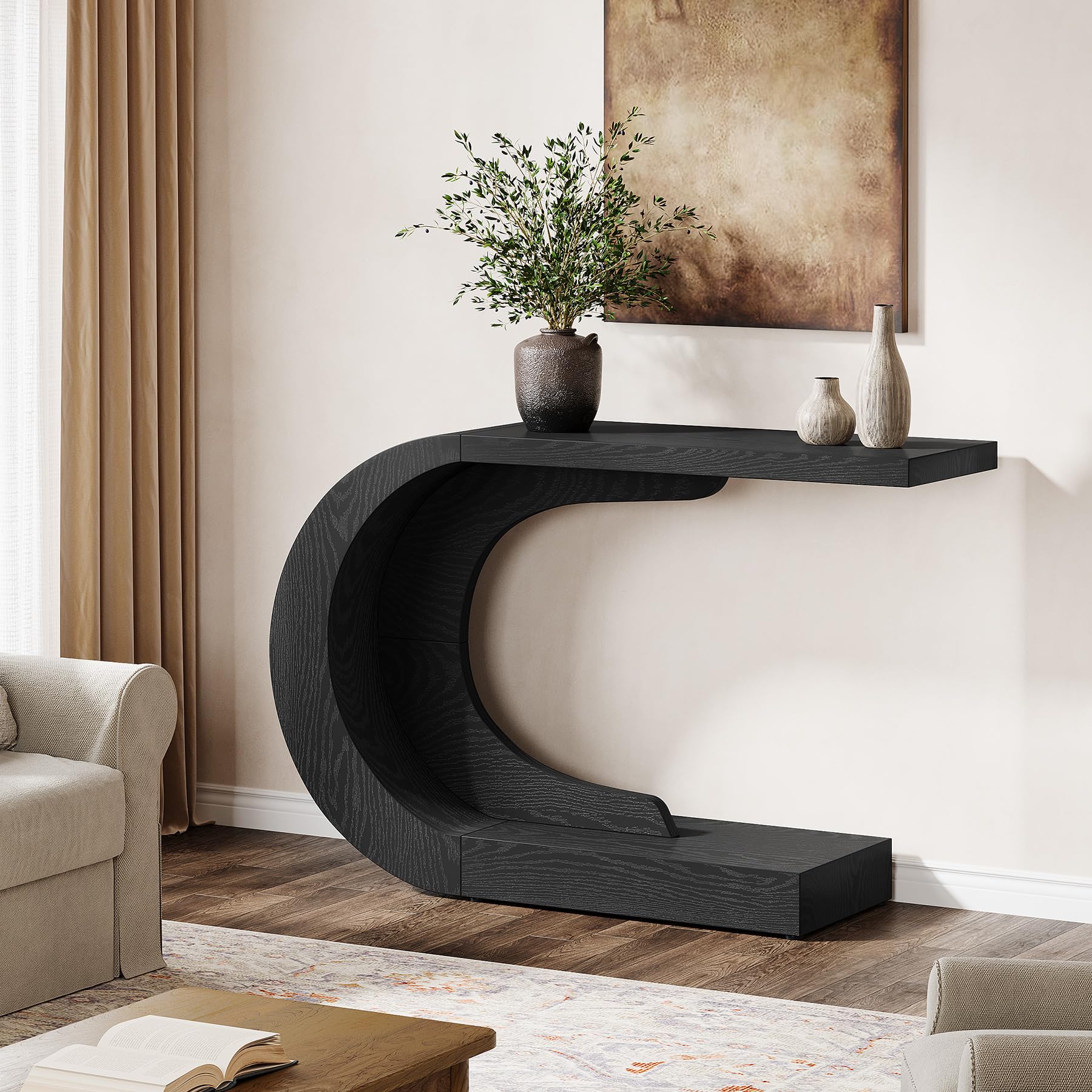 Tribesigns 43.3" Mid-Century Modern Console Table for Entryway, Wood C-Shaped Hallway Entry Accent Table for Living Room, Entrance, Foyer, Easy Assembly, Black