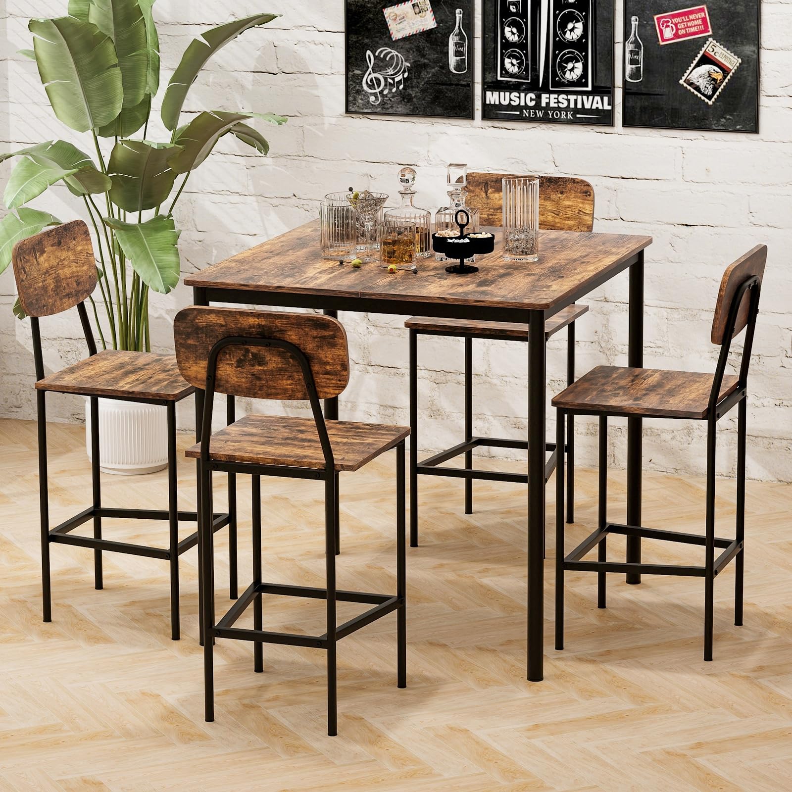 Counter Height Dining Table Set with 4 Stools