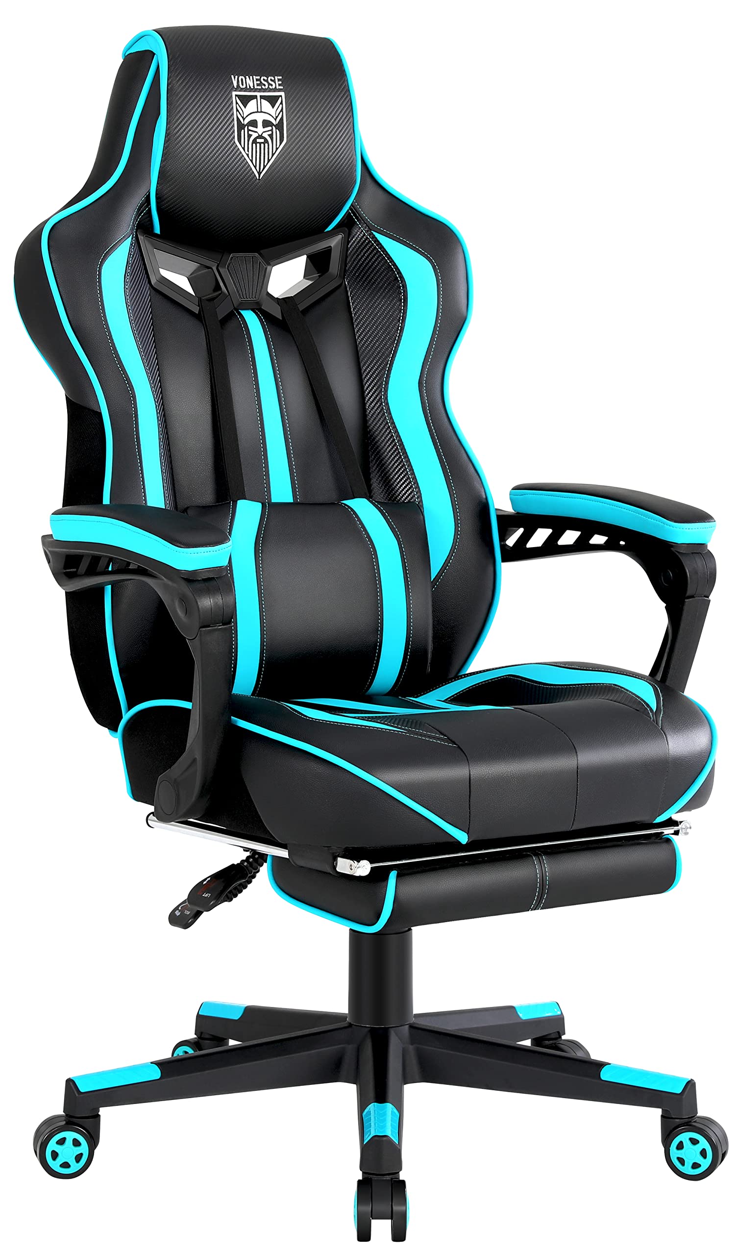 Vonesse Gaming Chairs for Adults, Gaming Chairs with Footrest and Massage, Reclining Computer Chair for Heavy People,Big and Tall Ergonomic Gamer Chair with Lumbar Pillow(Teal/Cyan)