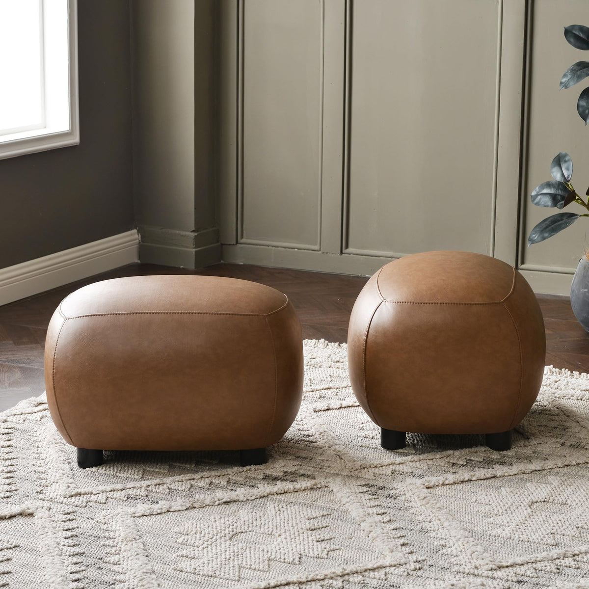 Camel Faux Leather Ottoman