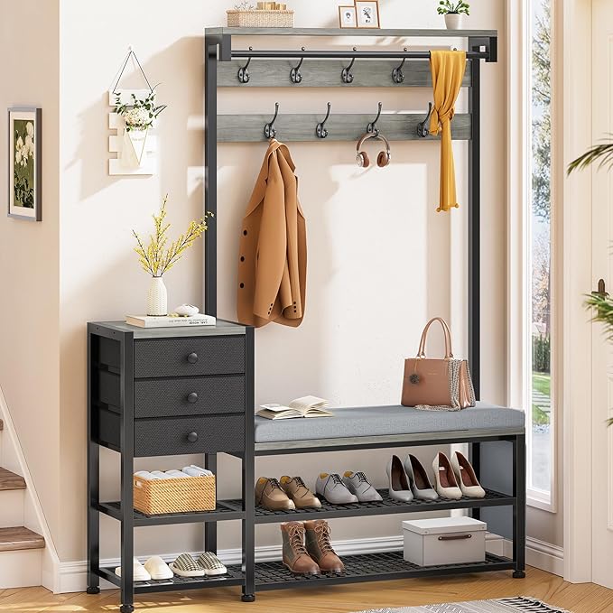 5-in-1 Hall Tree with Bench & Shoe Storage