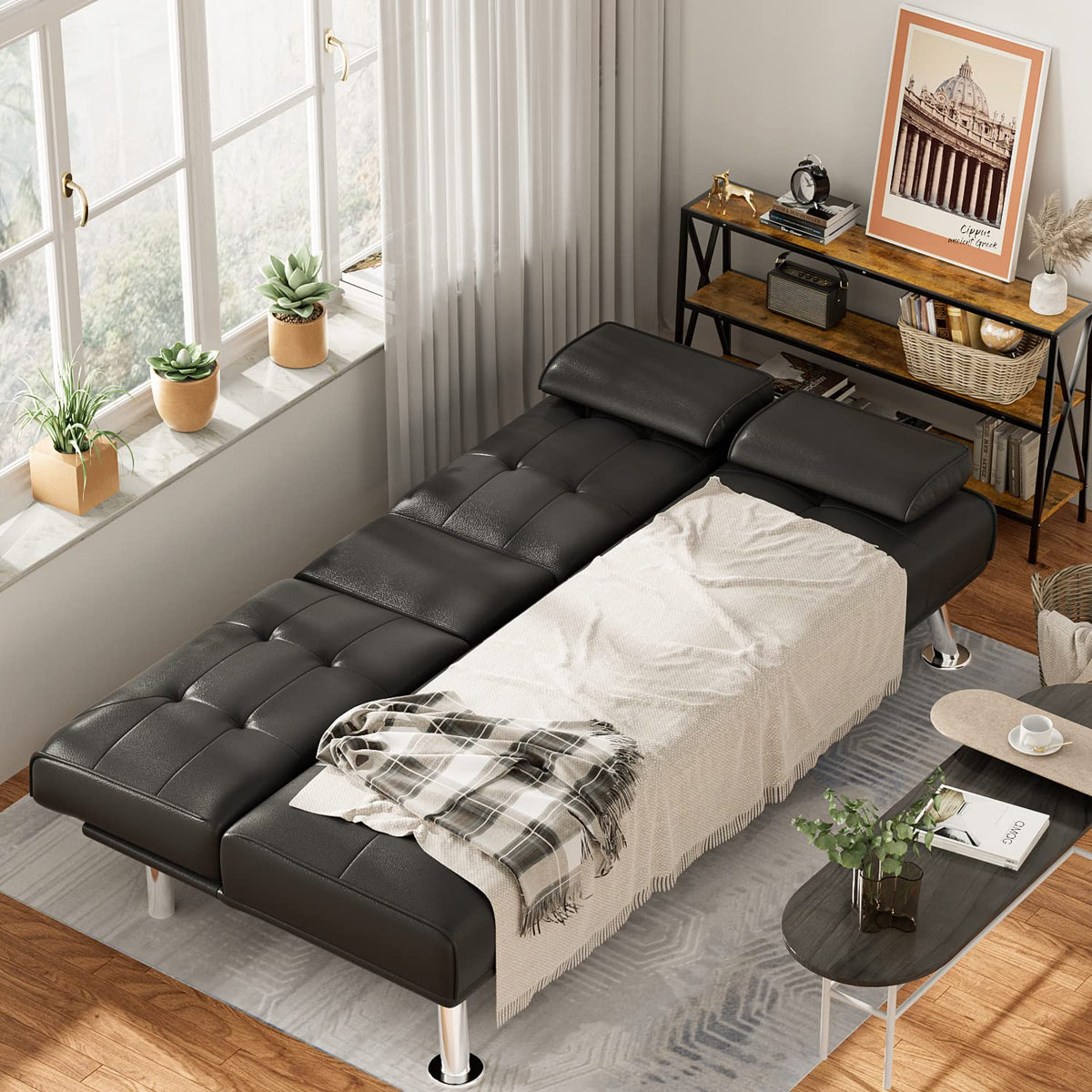 Black Faux Leather Futon Sofa Bed