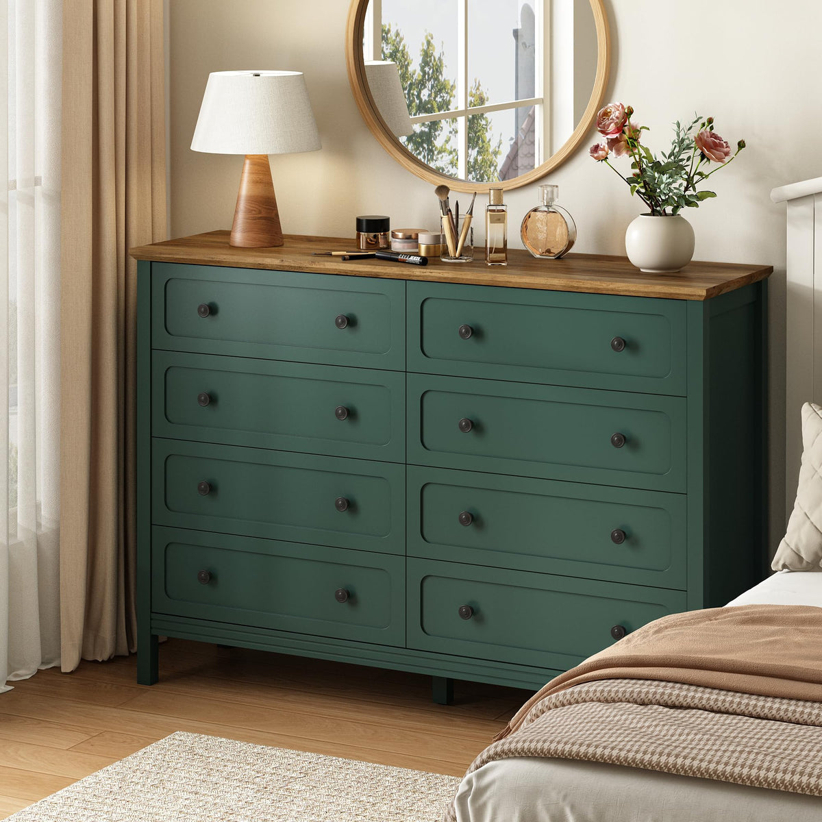 CARPETNAL 55" Green Dresser for Bedroom with 8 Drawer & Deep Drawers