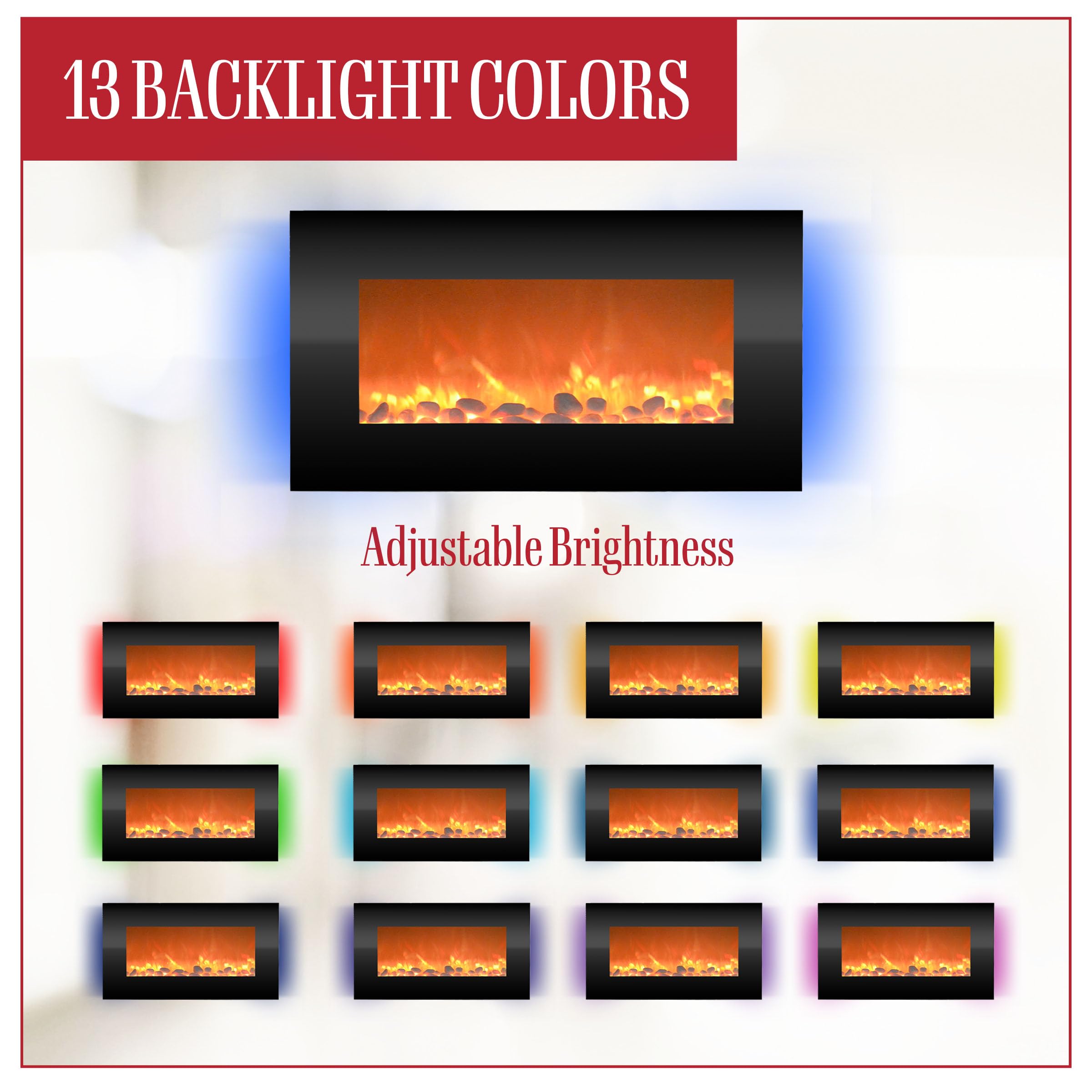 Wall-Mounted Electric Fireplace with 13 Backlight Colors