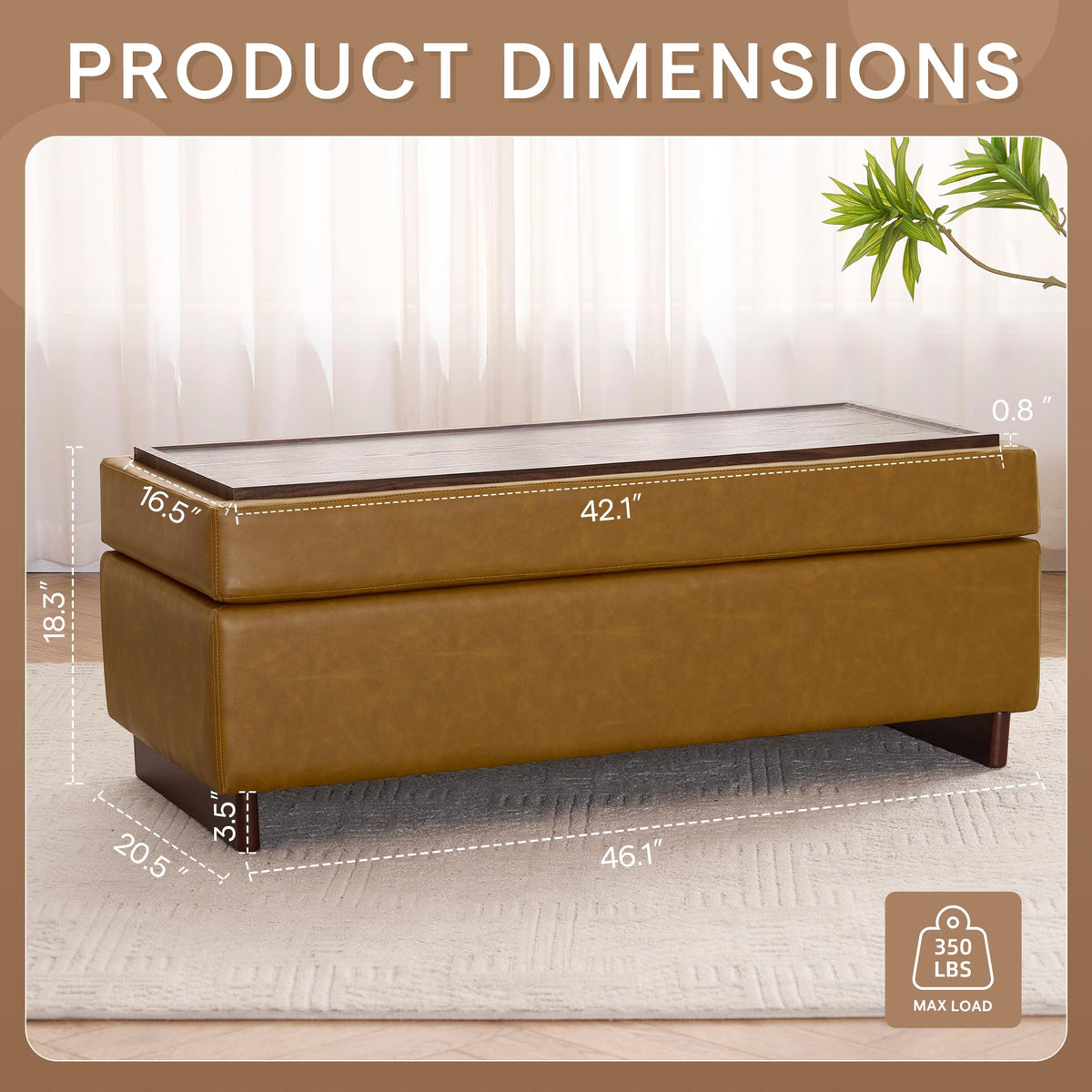 Immulize Storage Ottoman, End of Bed Bench, 46 Inches Ottoman Coffee Table