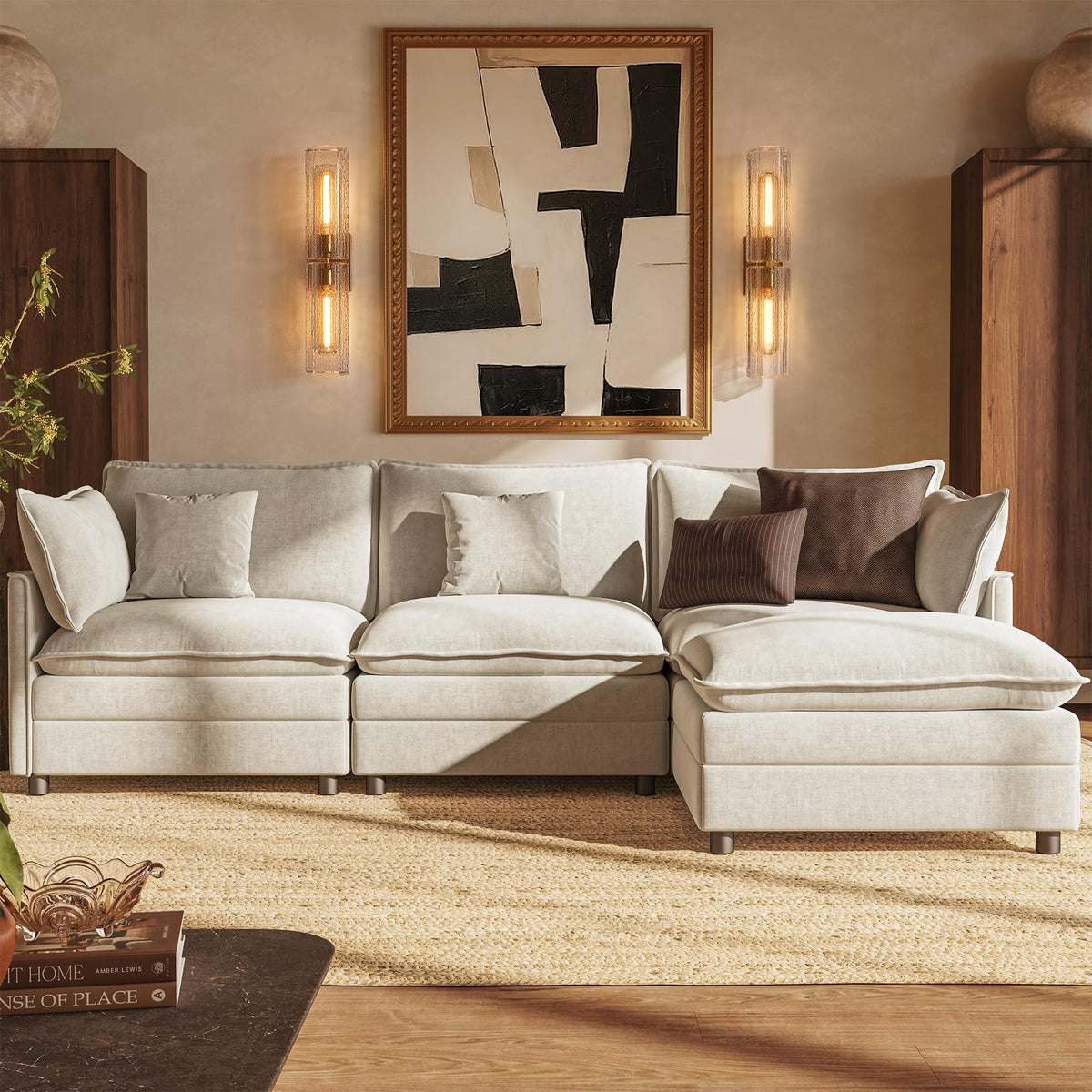 105" Cloud Couches for Living Room Modular Sectional Sofa L Shaped Oatmeal