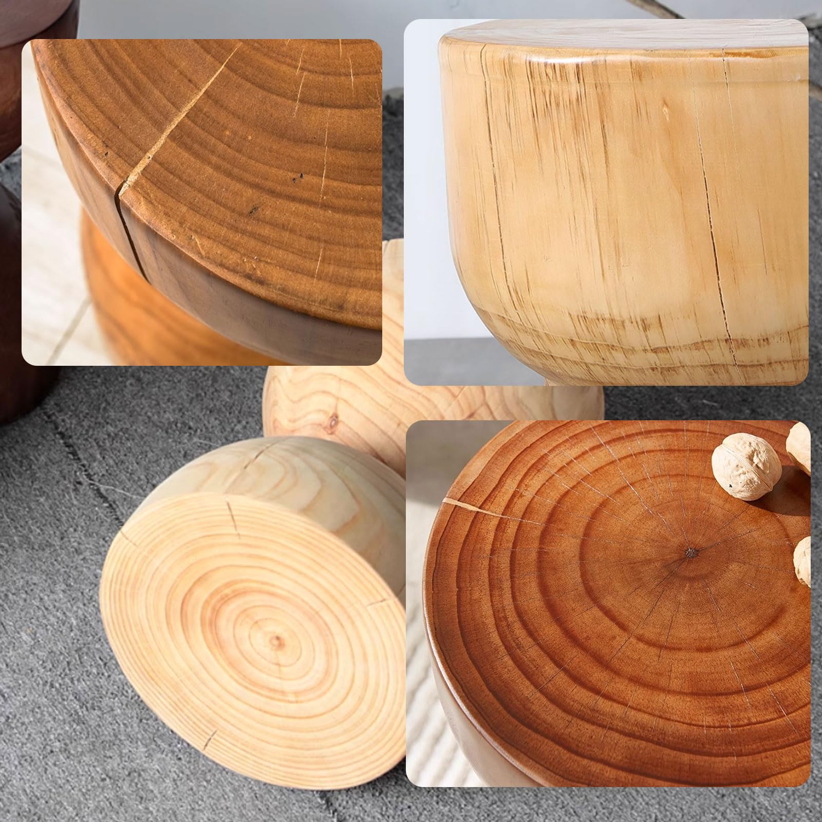 Natural Wood Drum Side Table
