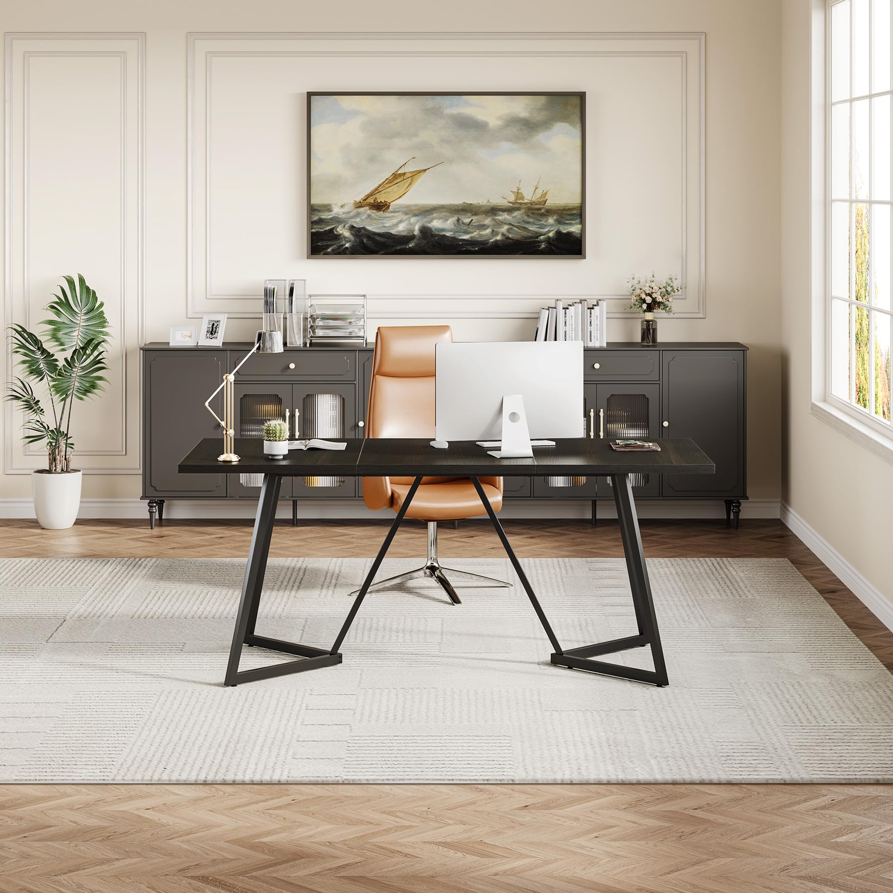 70.86" Rectangular Conference Table with Metal Base