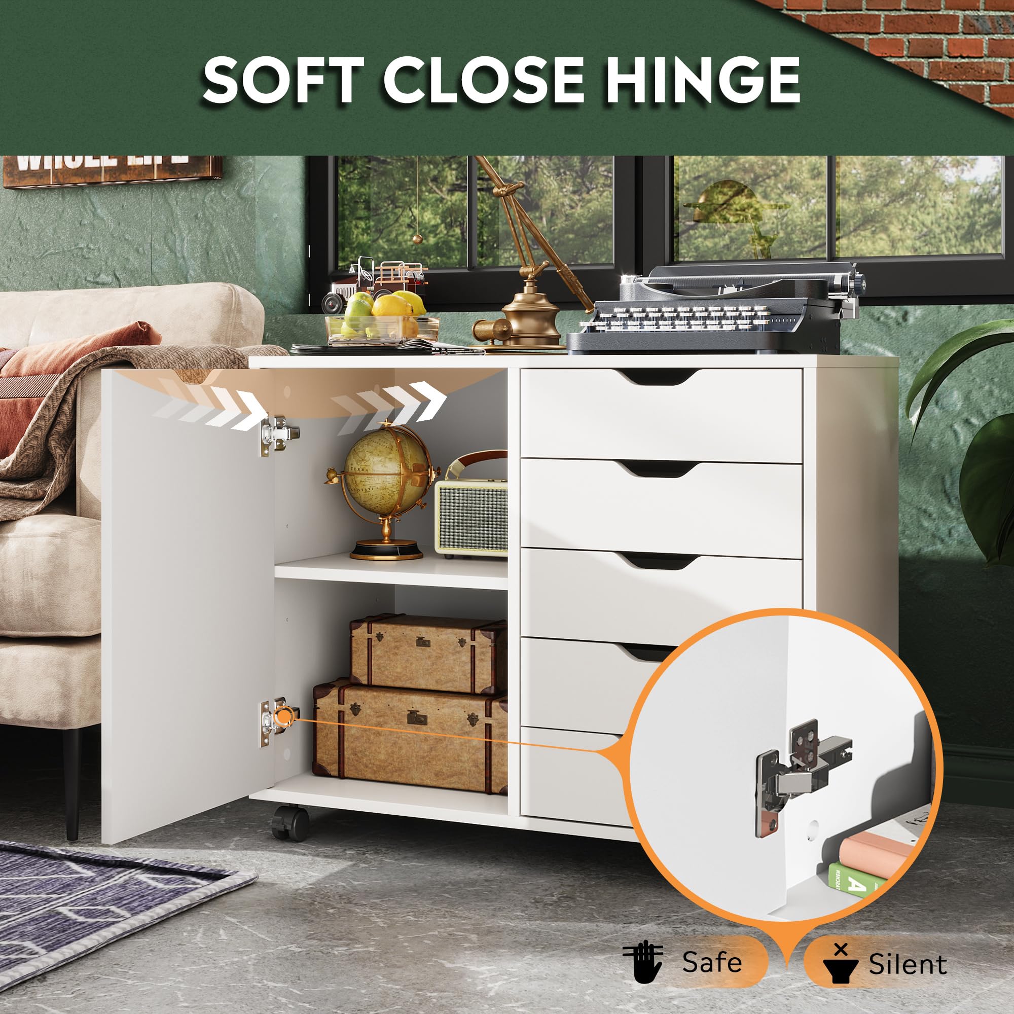 5-Drawer Printer Stand with Storage Cabinet