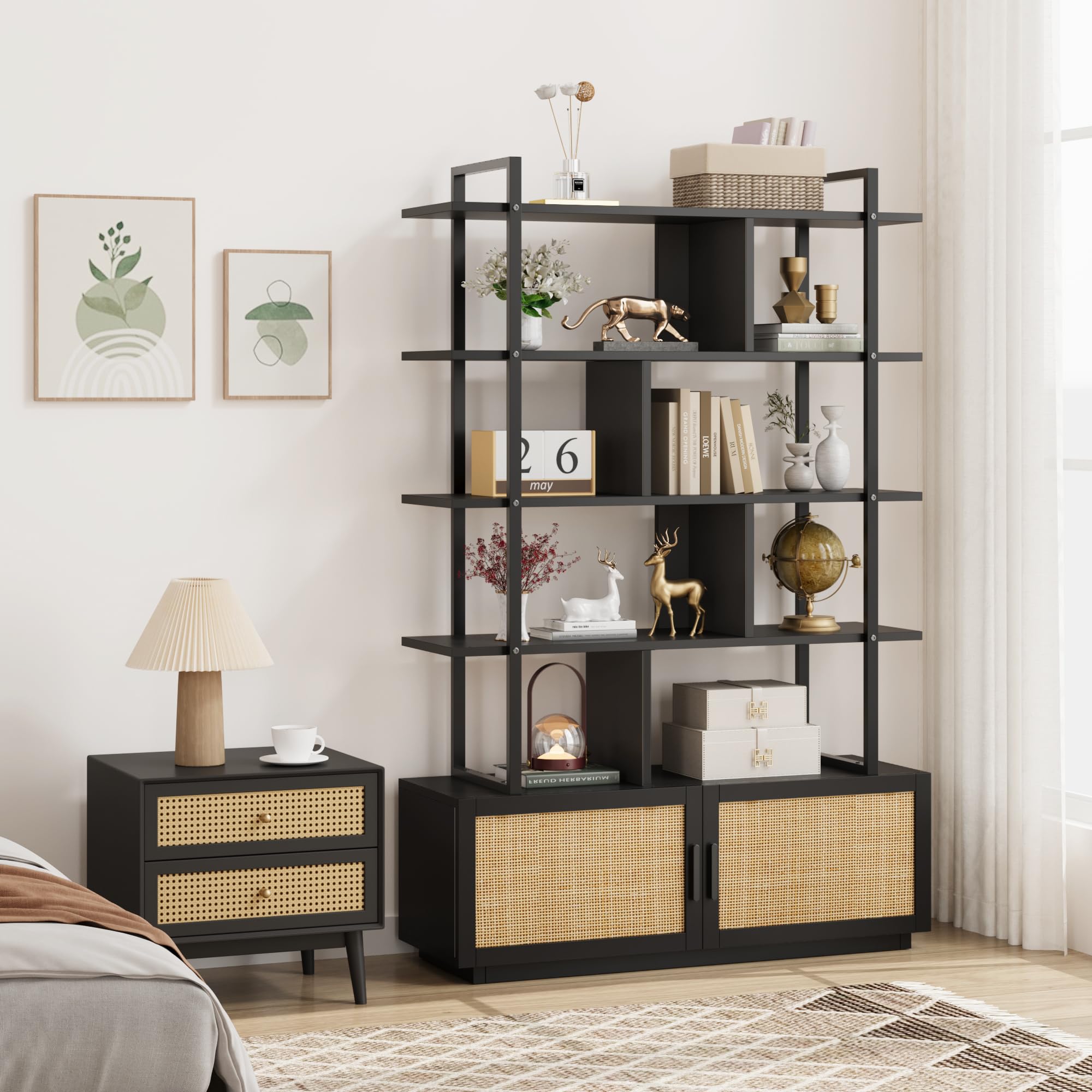 5-Tier Industrial Bookshelf with Metal Frame, 71" Tall
